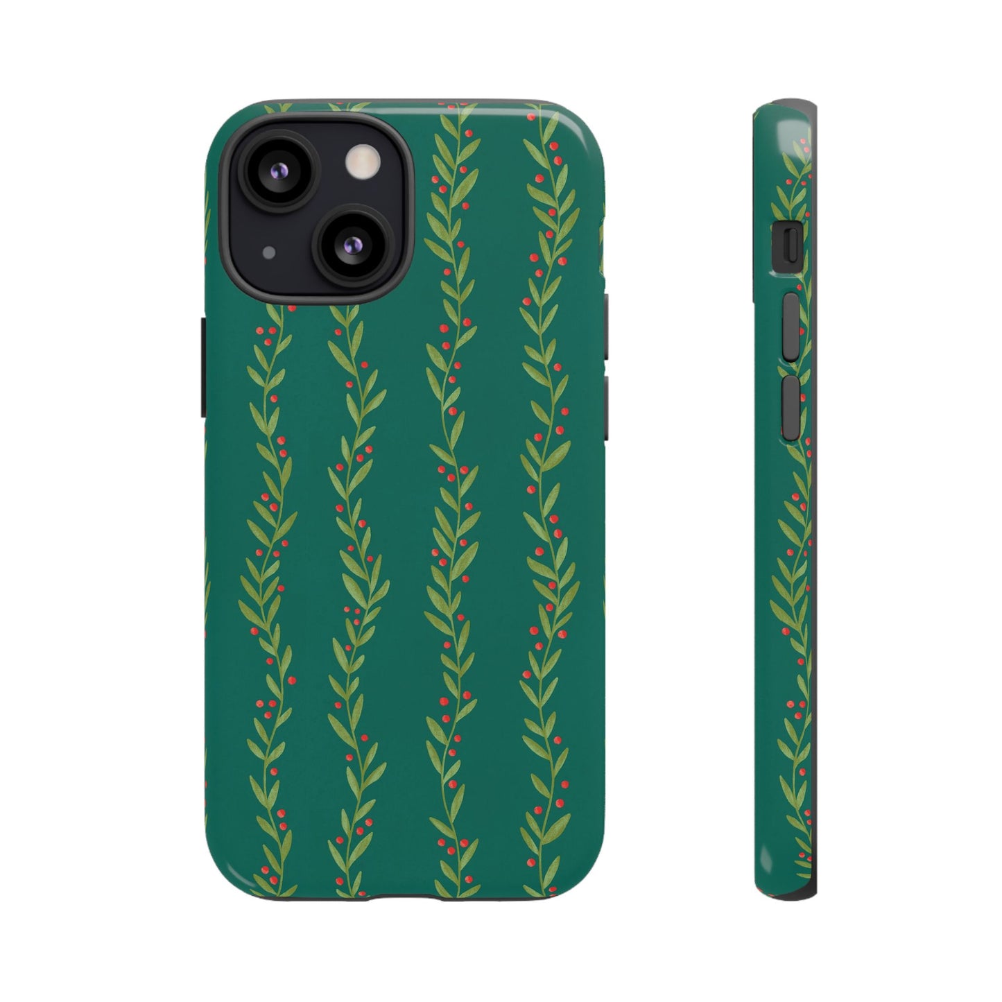 Green Christmas Holly Garland - iPhone Case