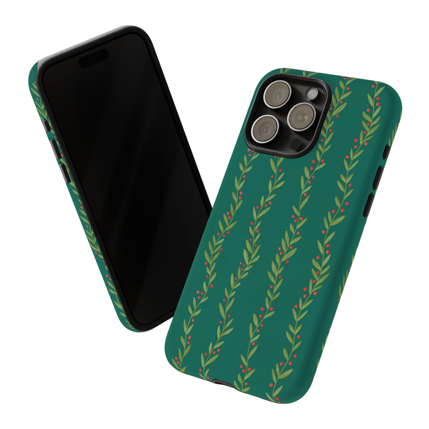Green Christmas Holly Garland - iPhone Case