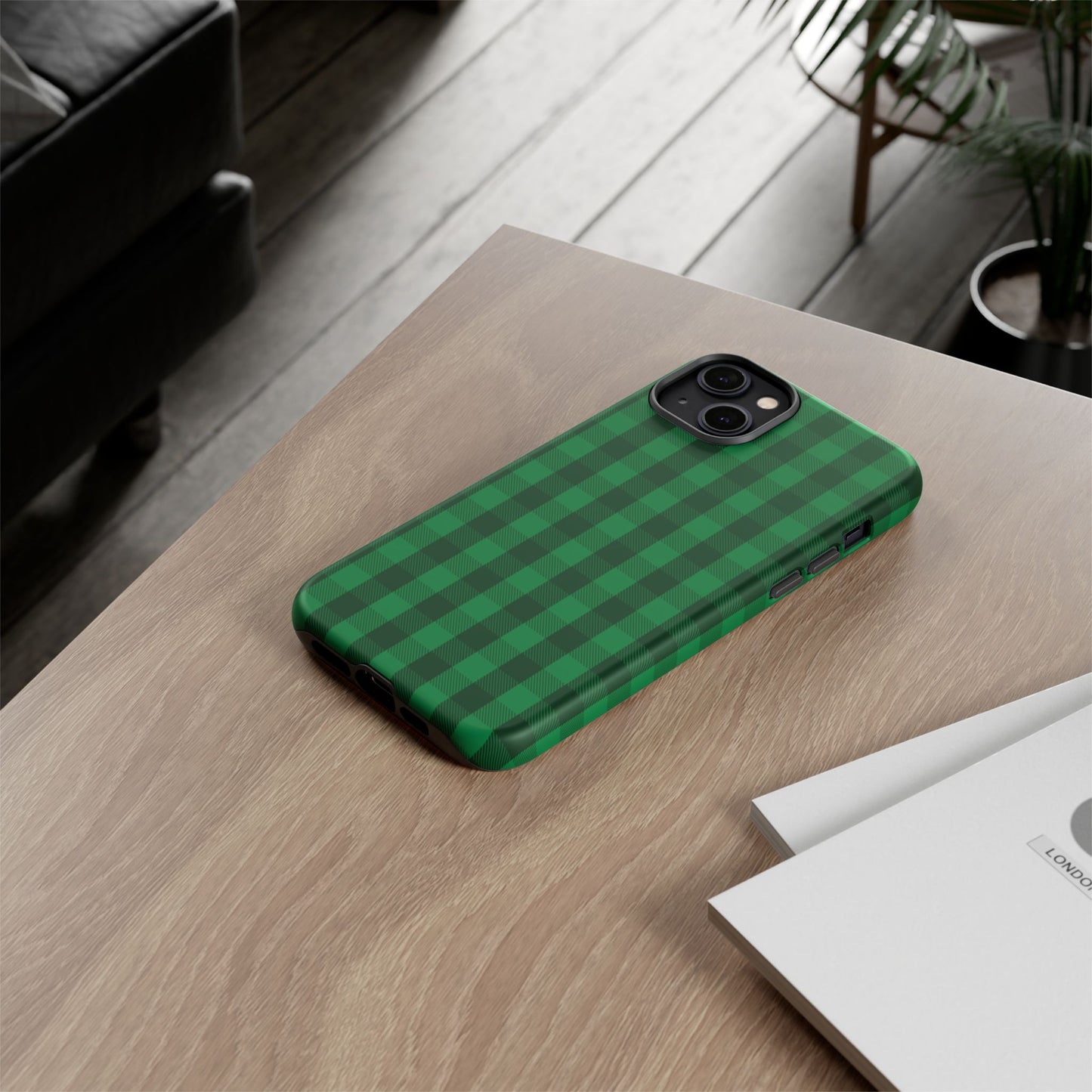 Dark Green Christmas Gingham - iPhone Case