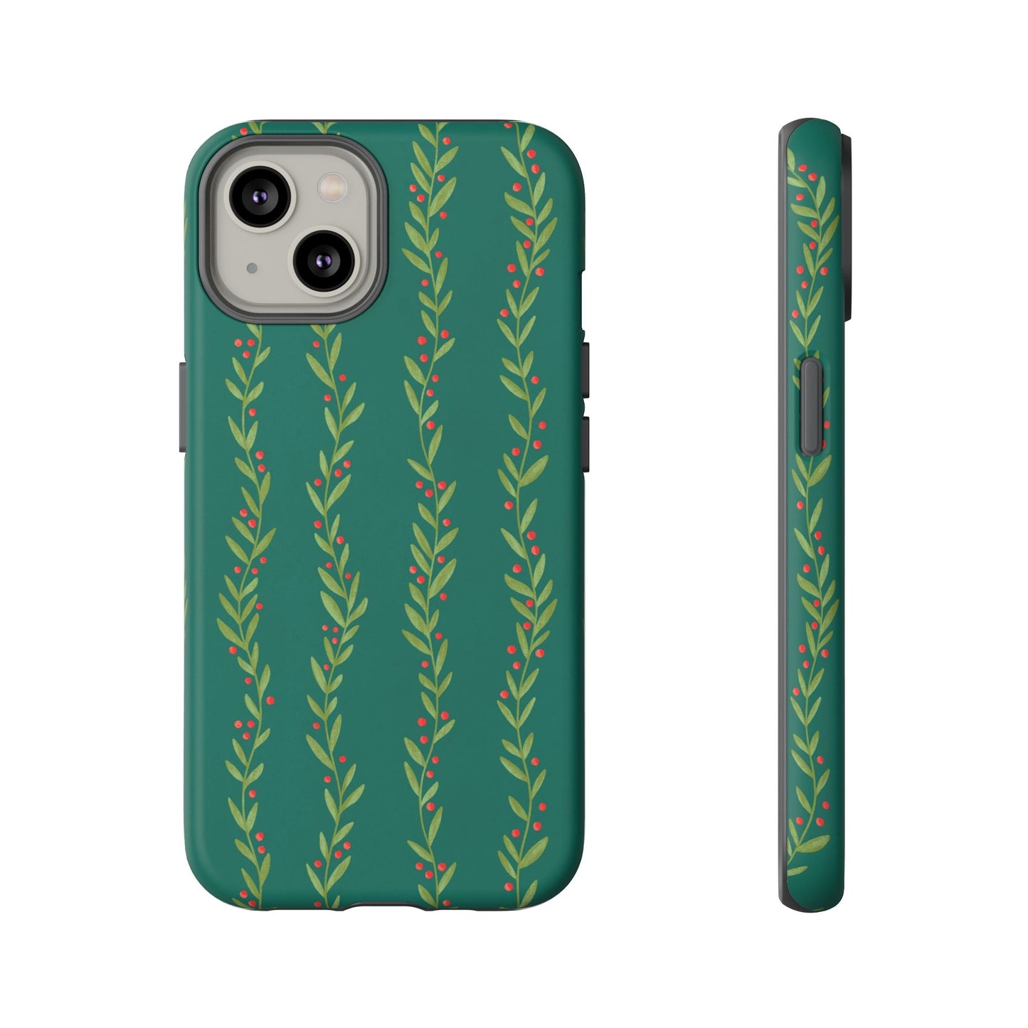 Green Christmas Holly Garland - iPhone Case