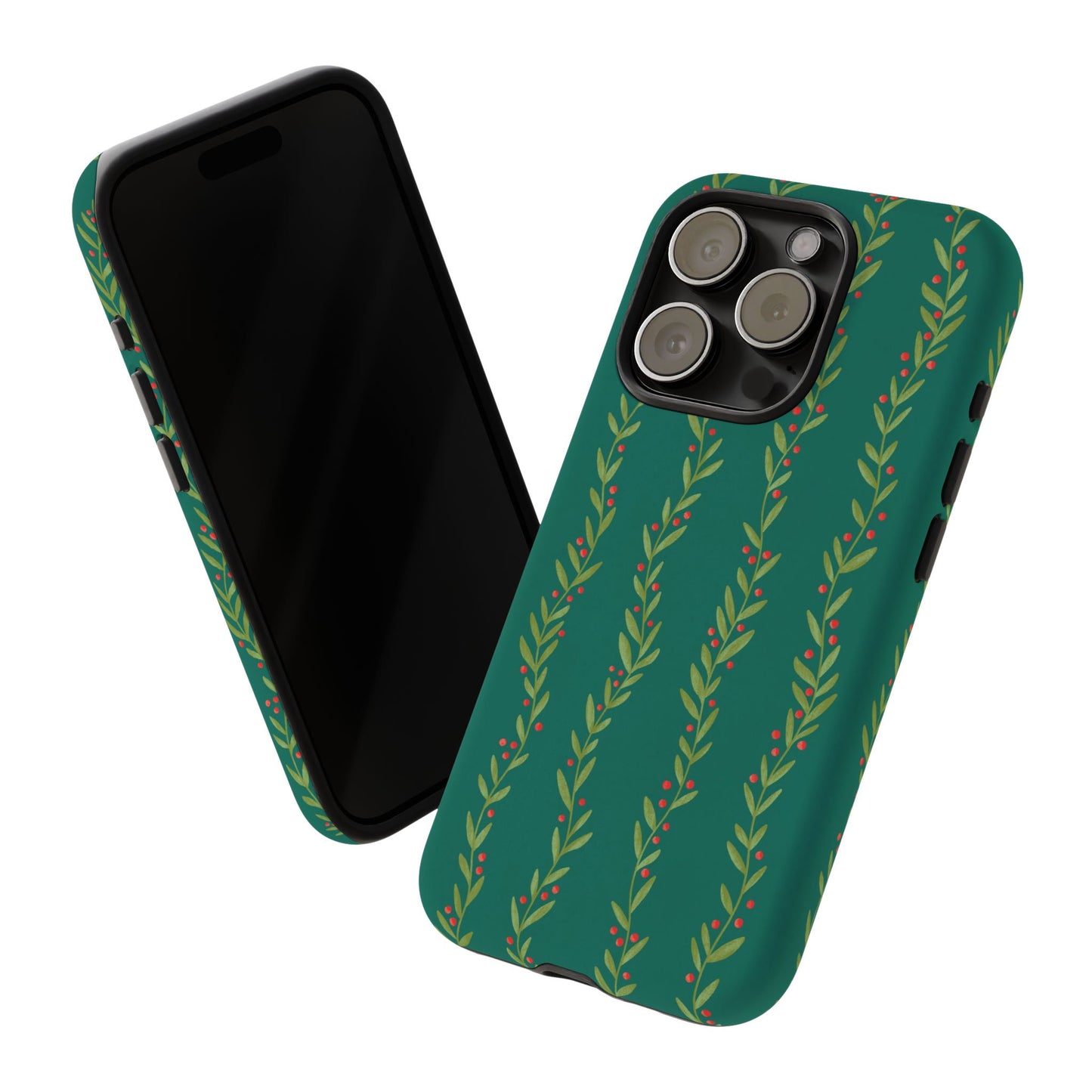 Green Christmas Holly Garland - iPhone Case