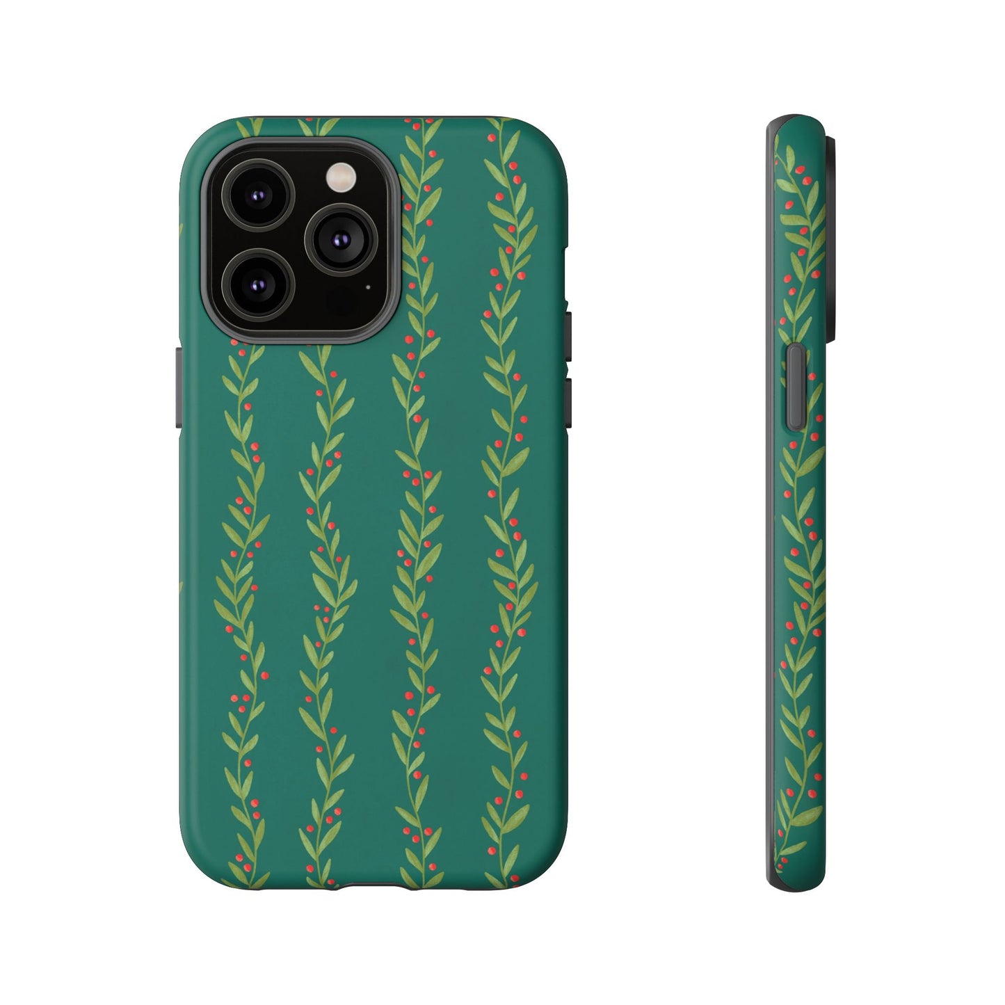 Green Christmas Holly Garland - iPhone Case