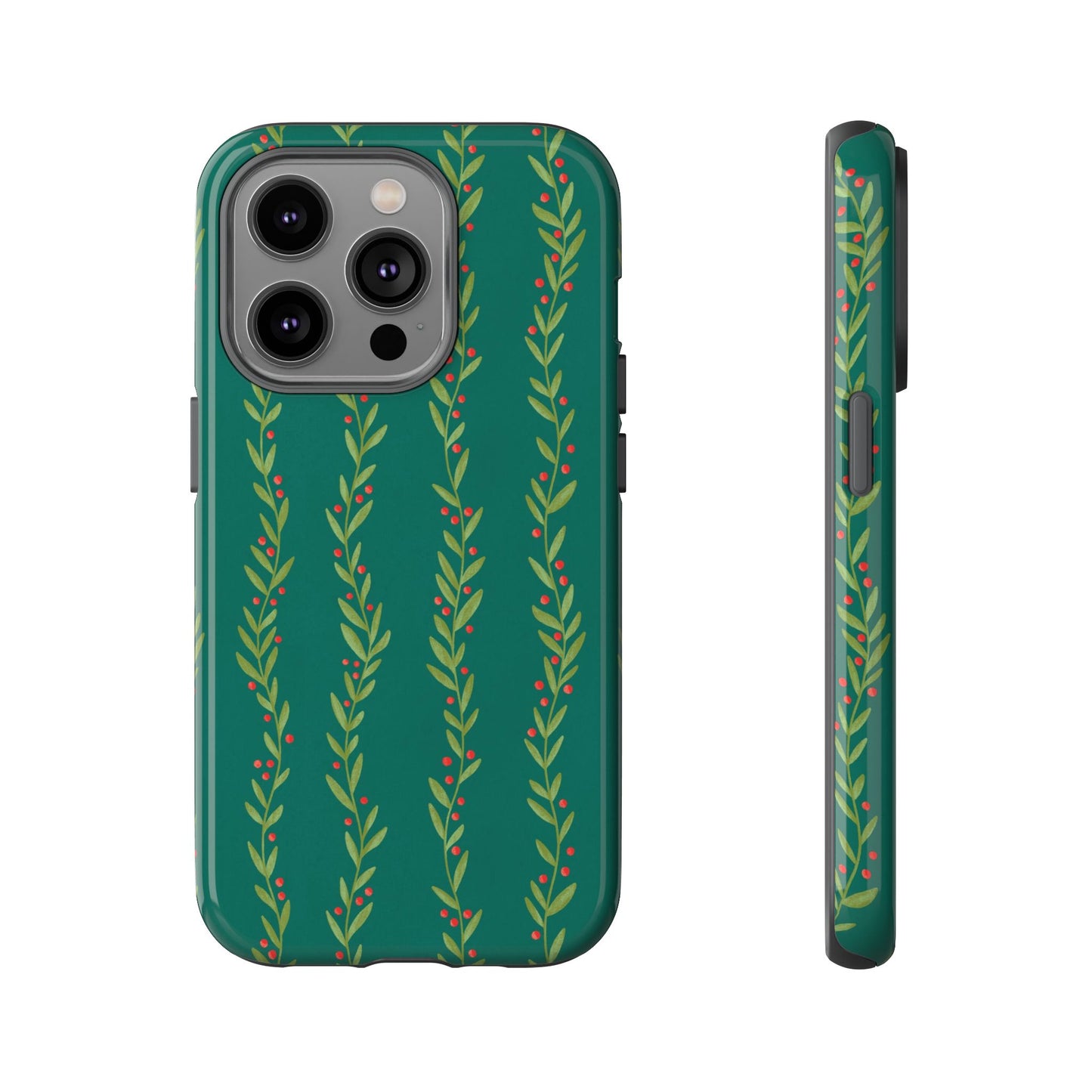 Green Christmas Holly Garland - iPhone Case