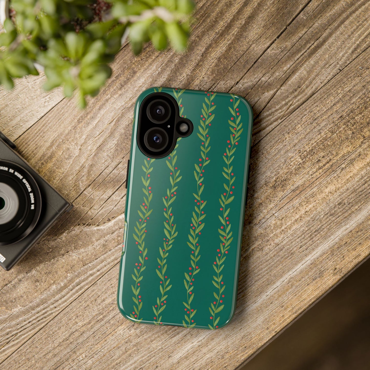 Green Christmas Holly Garland - iPhone Case
