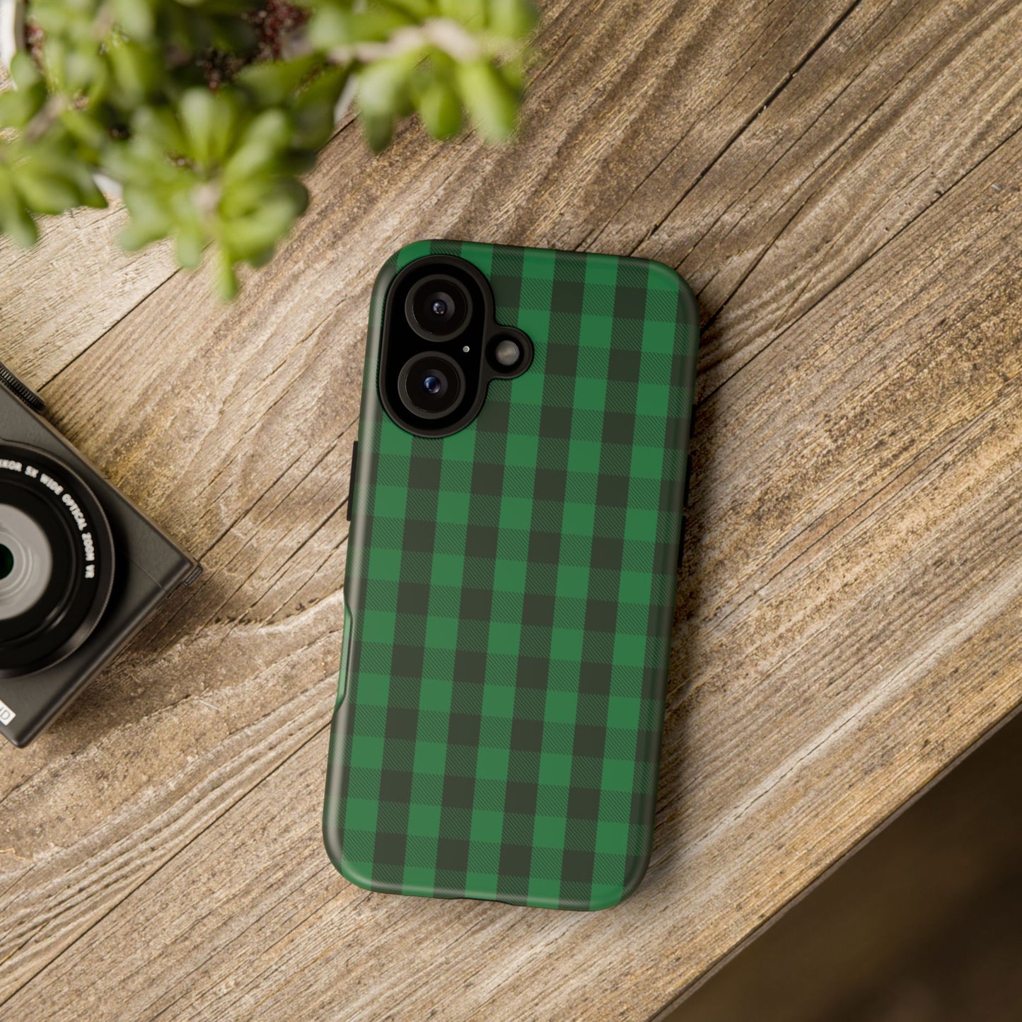 Dark Green Christmas Gingham - iPhone Case