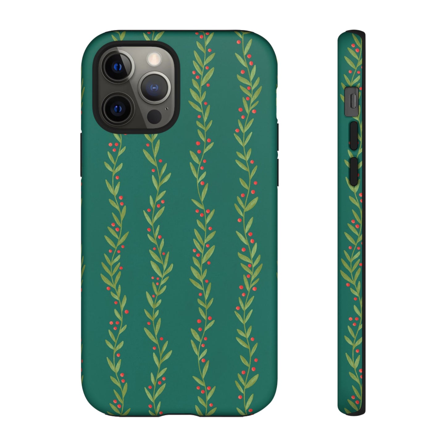 Green Christmas Holly Garland - iPhone Case