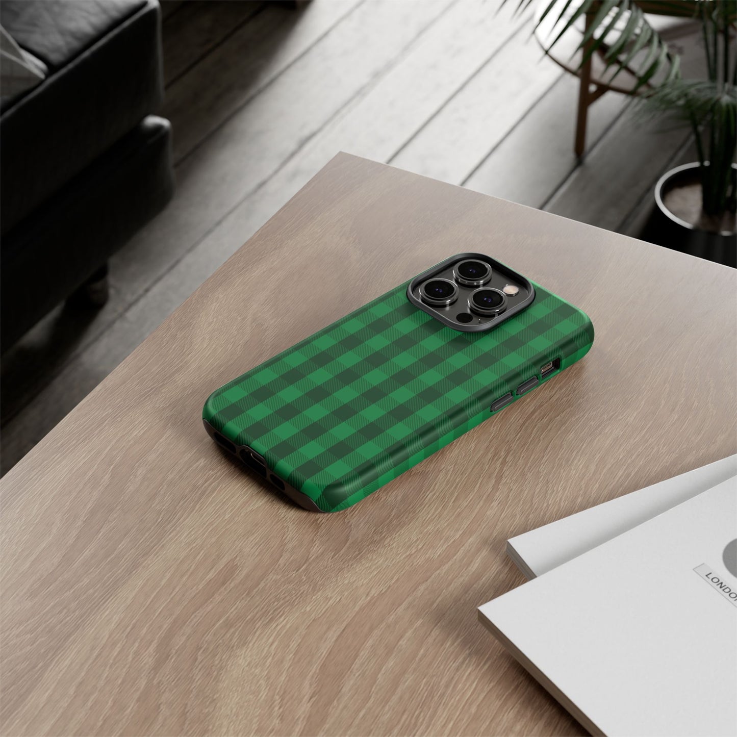 Dark Green Christmas Gingham - iPhone Case