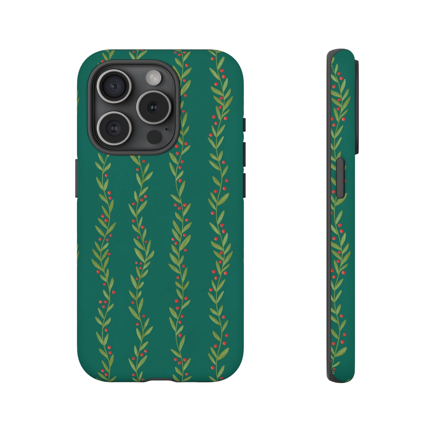 Green Christmas Holly Garland - iPhone Case