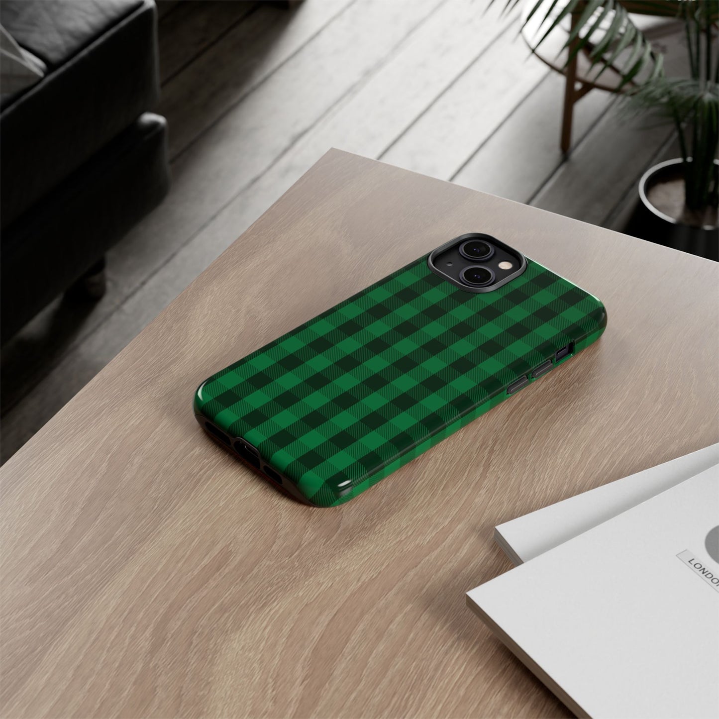 Dark Green Christmas Gingham - iPhone Case