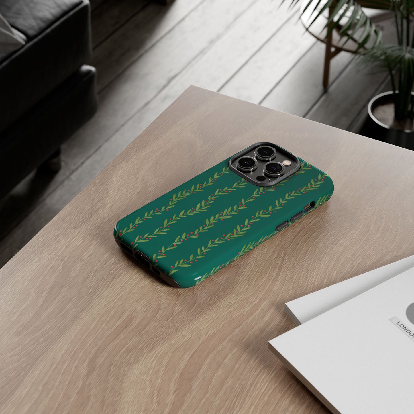 Green Christmas Holly Garland - iPhone Case