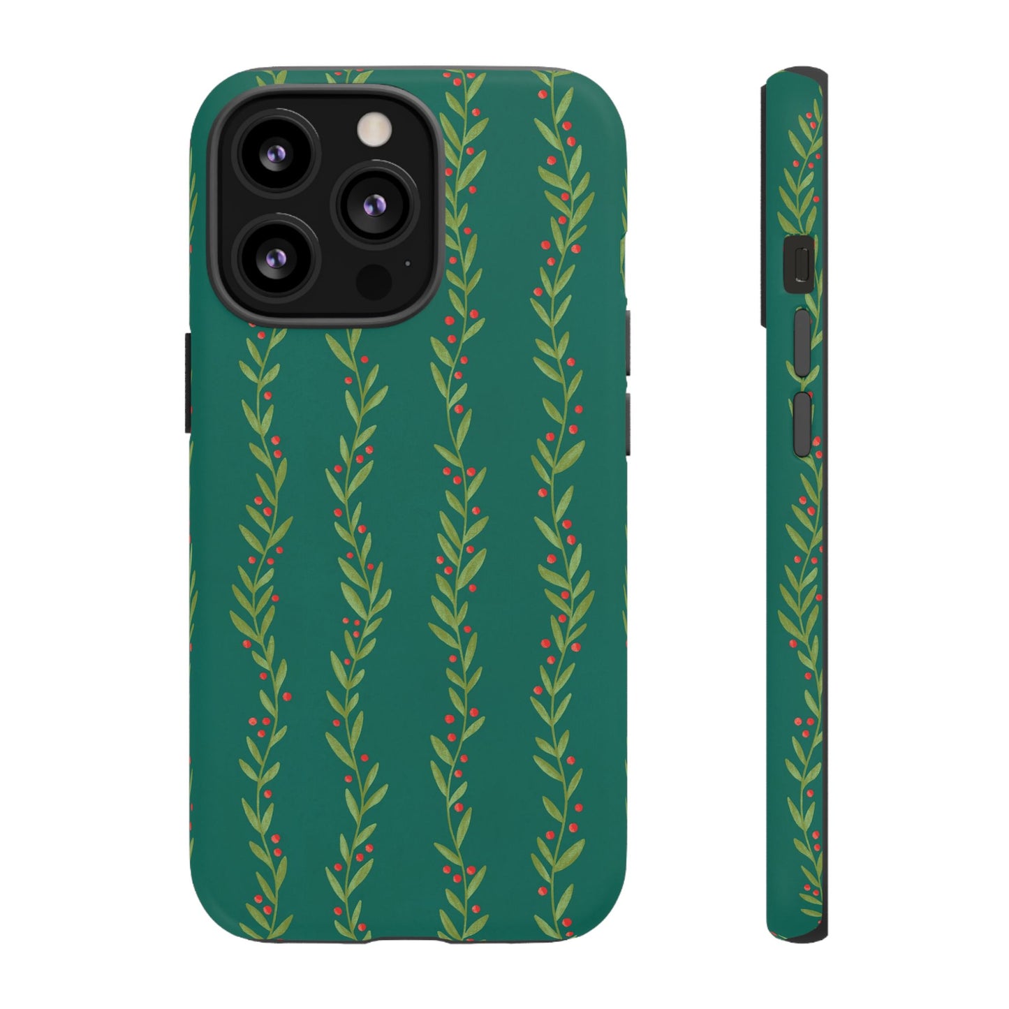 Green Christmas Holly Garland - iPhone Case