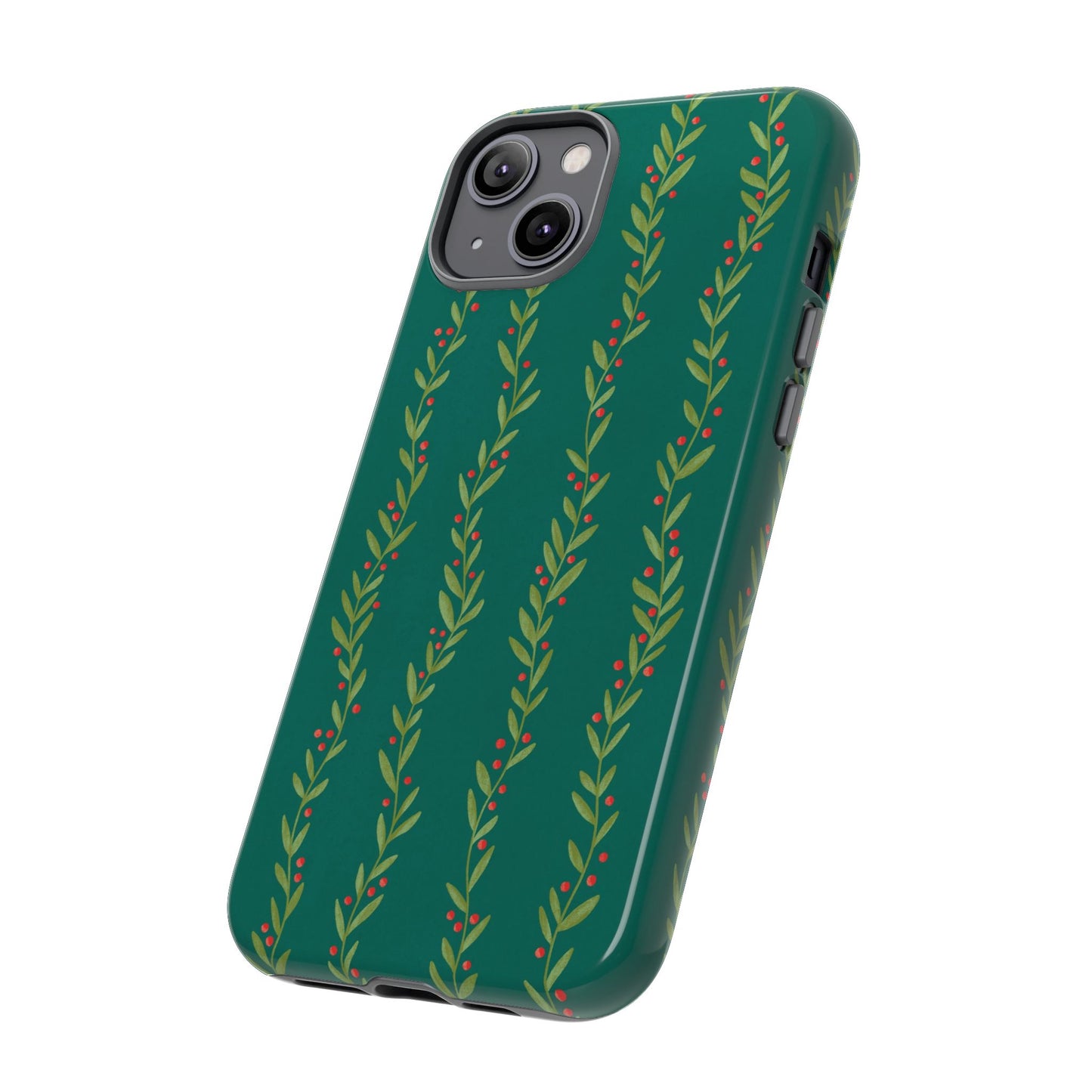 Green Christmas Holly Garland - iPhone Case