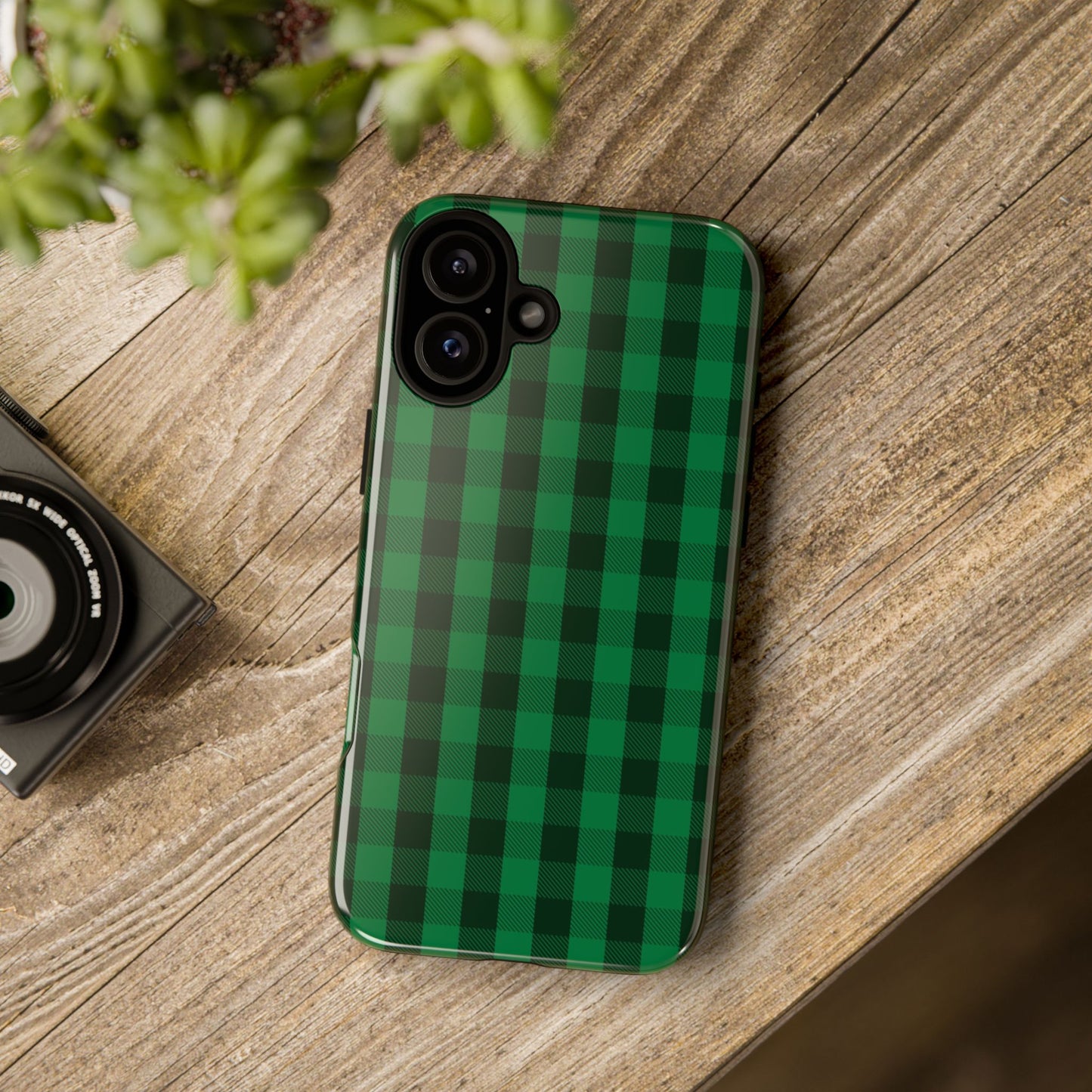 Dark Green Christmas Gingham - iPhone Case
