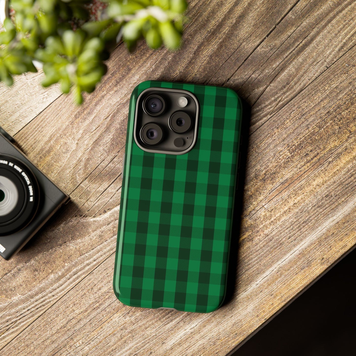 Dark Green Christmas Gingham - iPhone Case