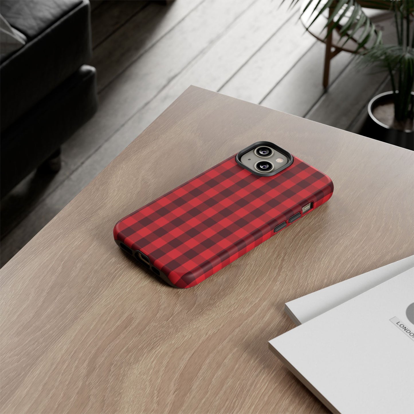 Red Christmas Gingham Pattern - iPhone Case