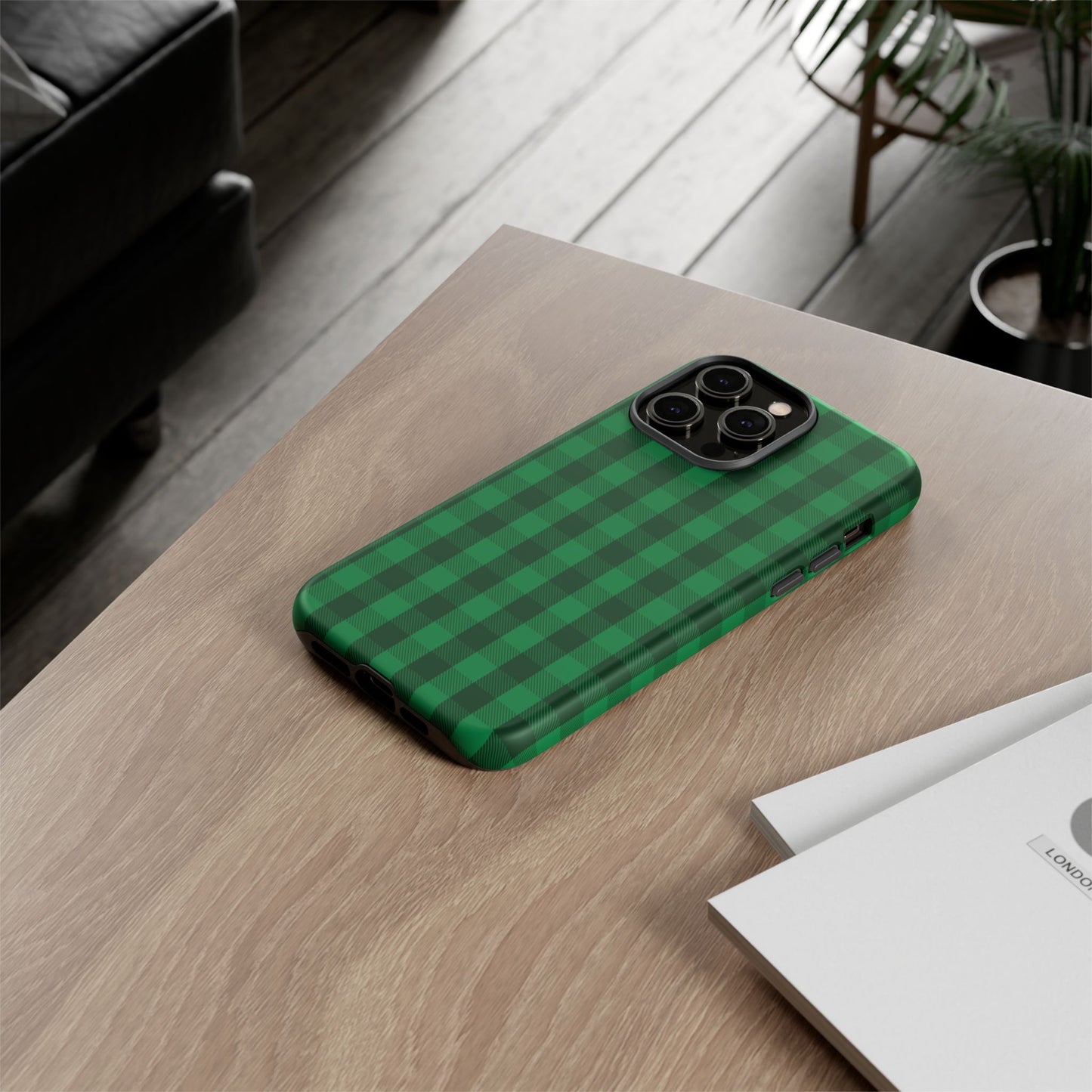 Dark Green Christmas Gingham - iPhone Case