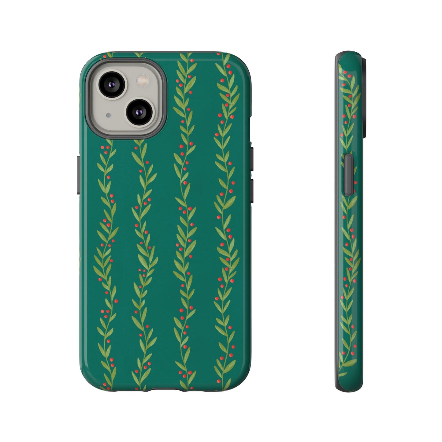 Green Christmas Holly Garland - iPhone Case
