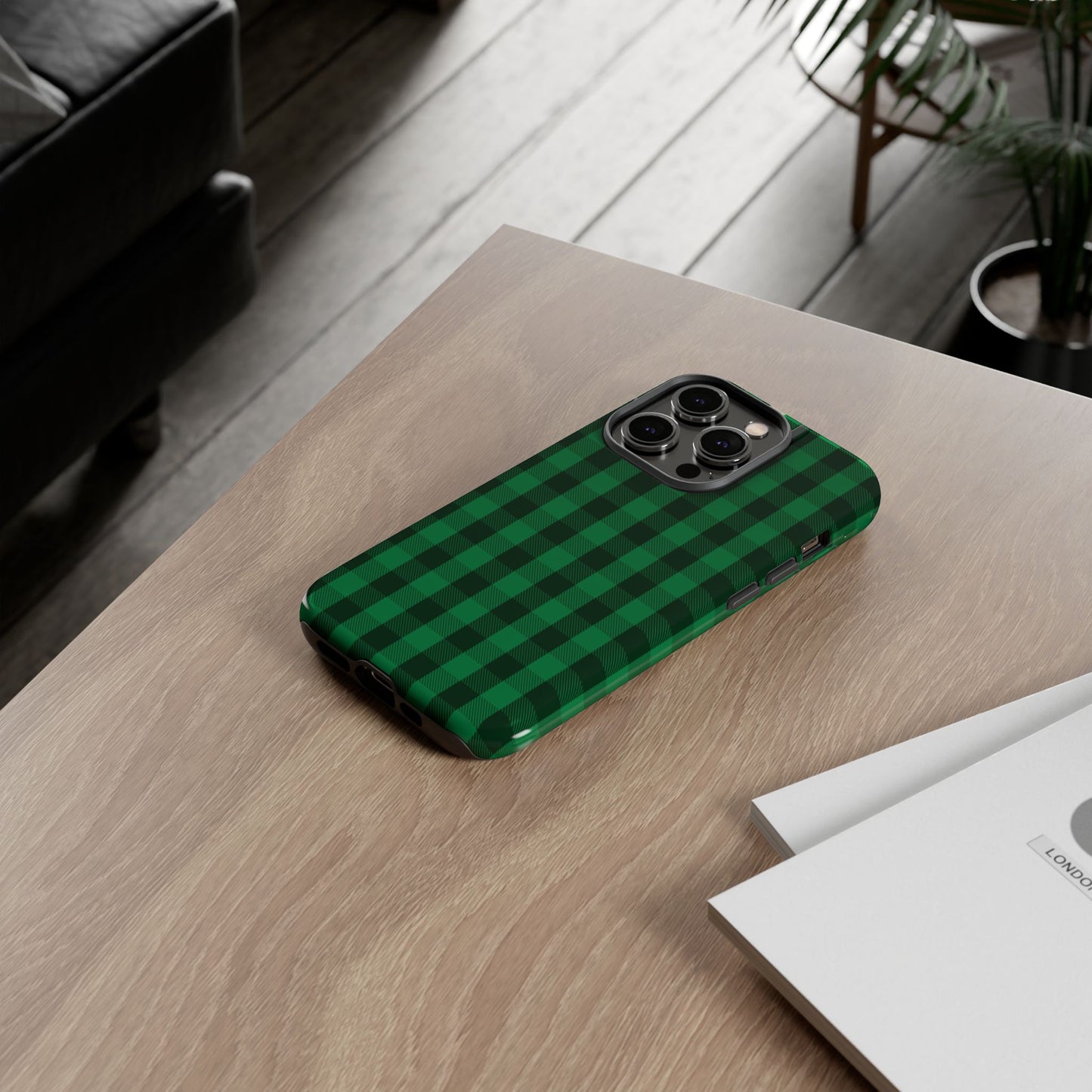Dark Green Christmas Gingham - iPhone Case