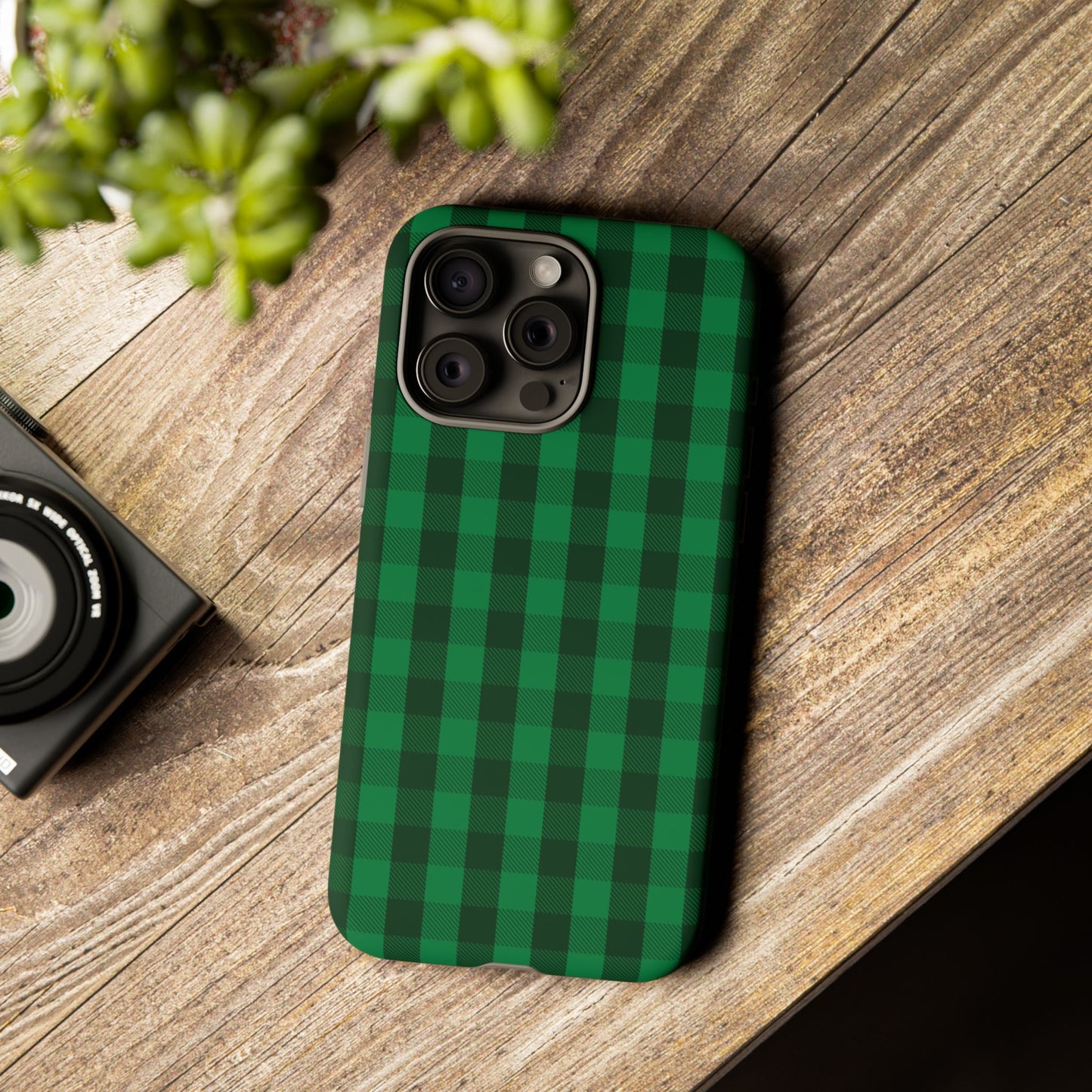 Dark Green Christmas Gingham - iPhone Case