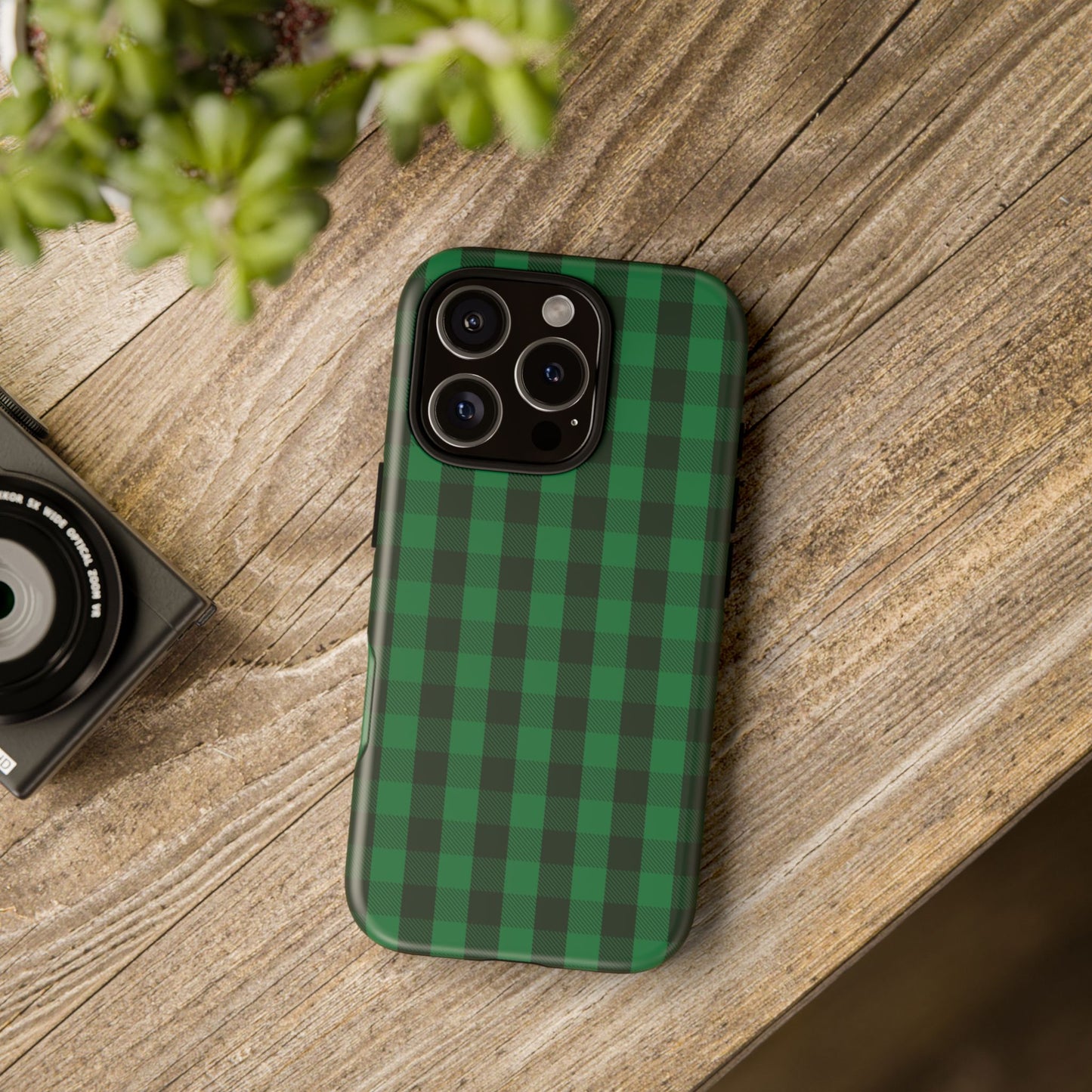 Dark Green Christmas Gingham - iPhone Case