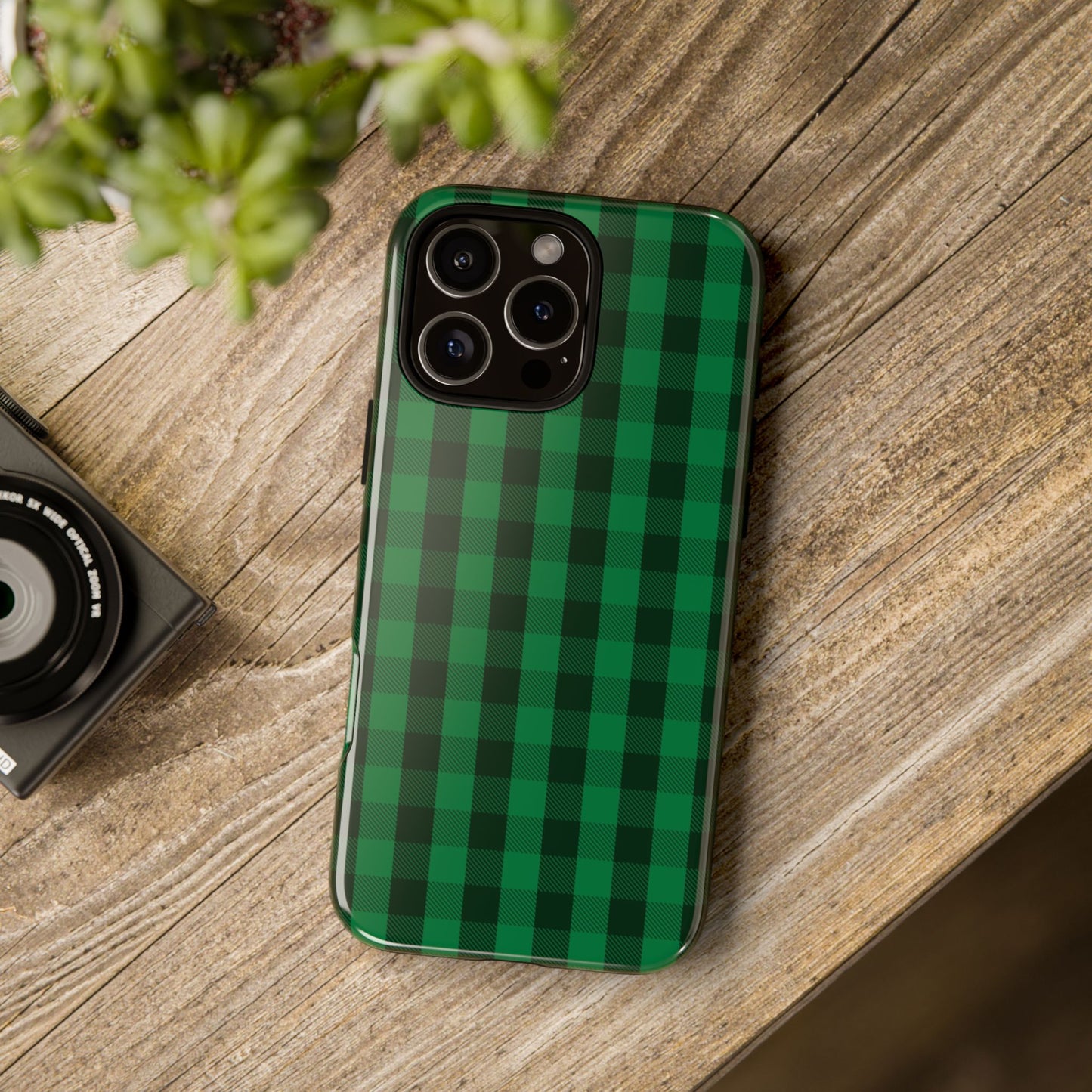 Dark Green Christmas Gingham - iPhone Case