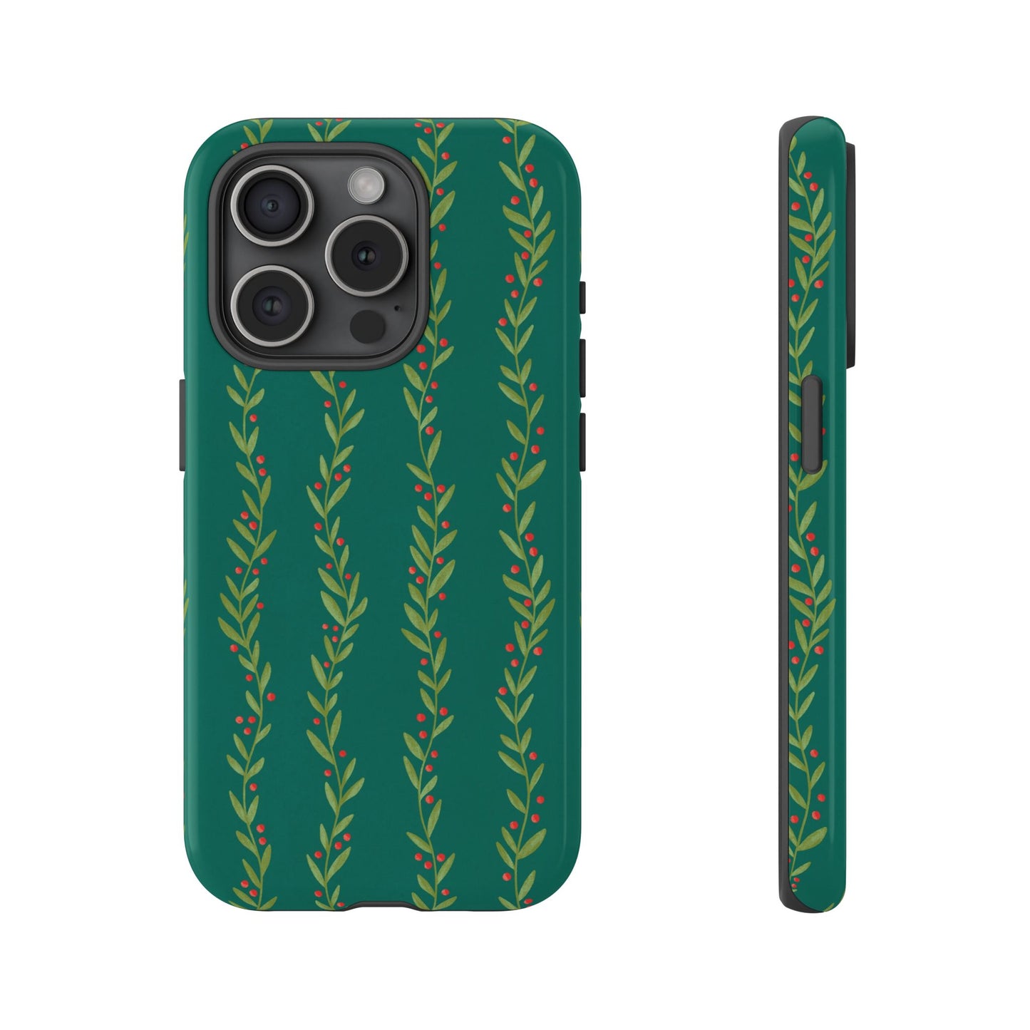 Green Christmas Holly Garland - iPhone Case