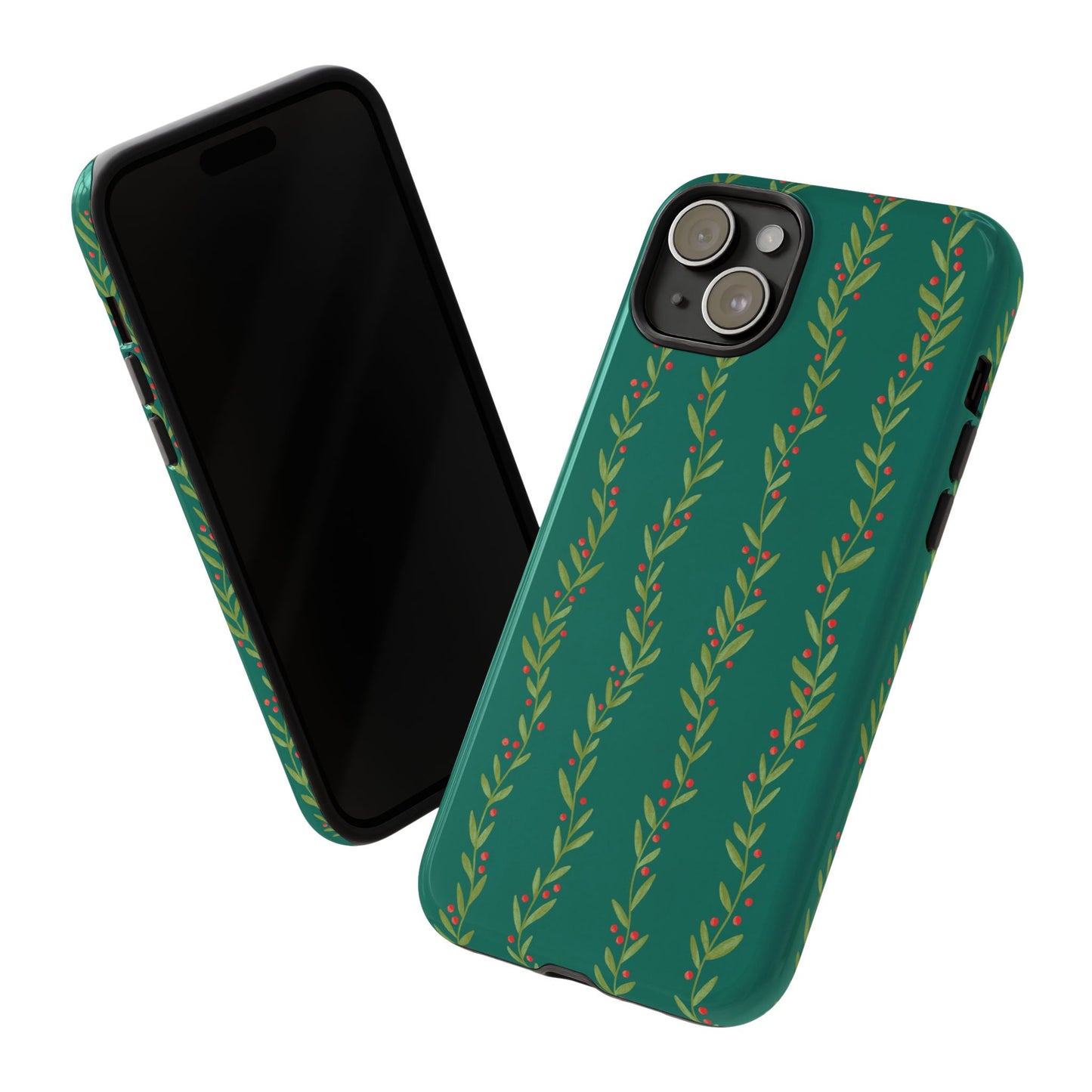 Green Christmas Holly Garland - iPhone Case