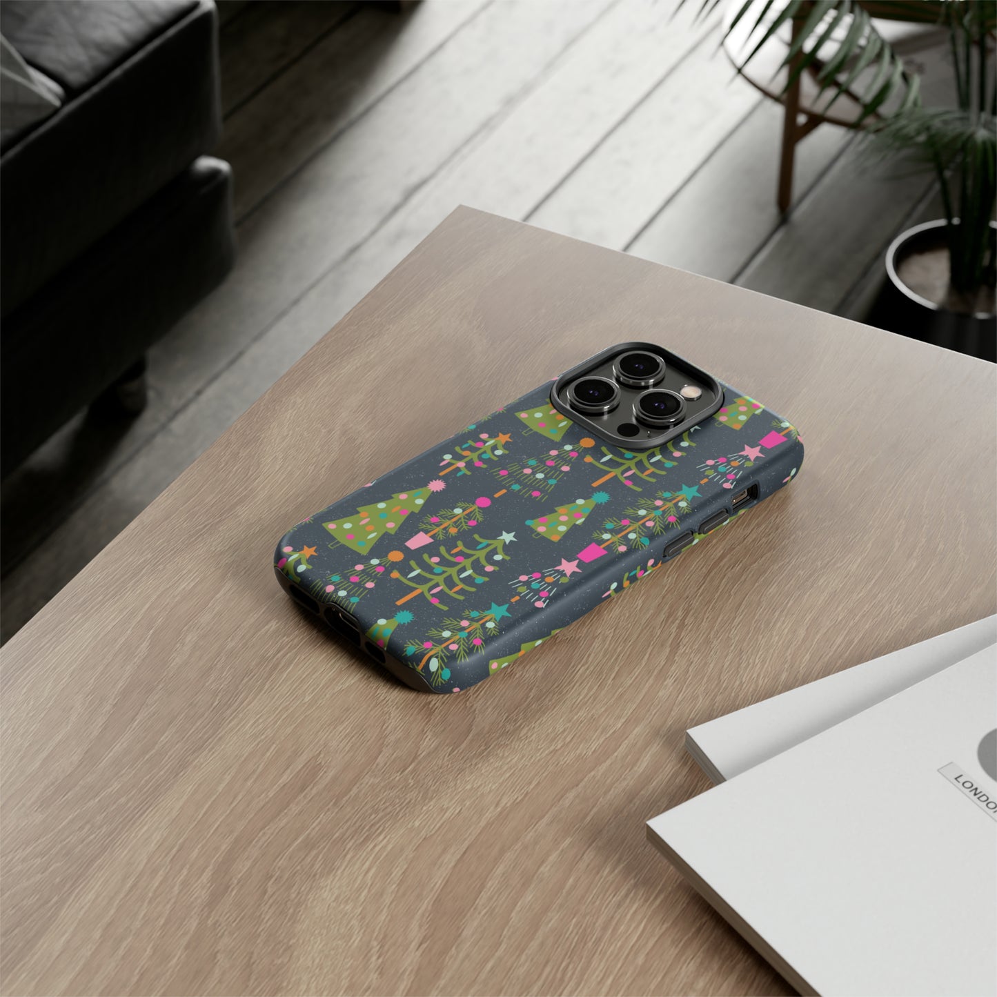 Blue Christmas Tree Pattern - iPhone Case