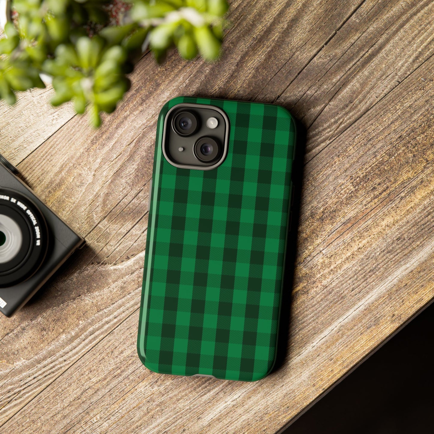 Dark Green Christmas Gingham - iPhone Case