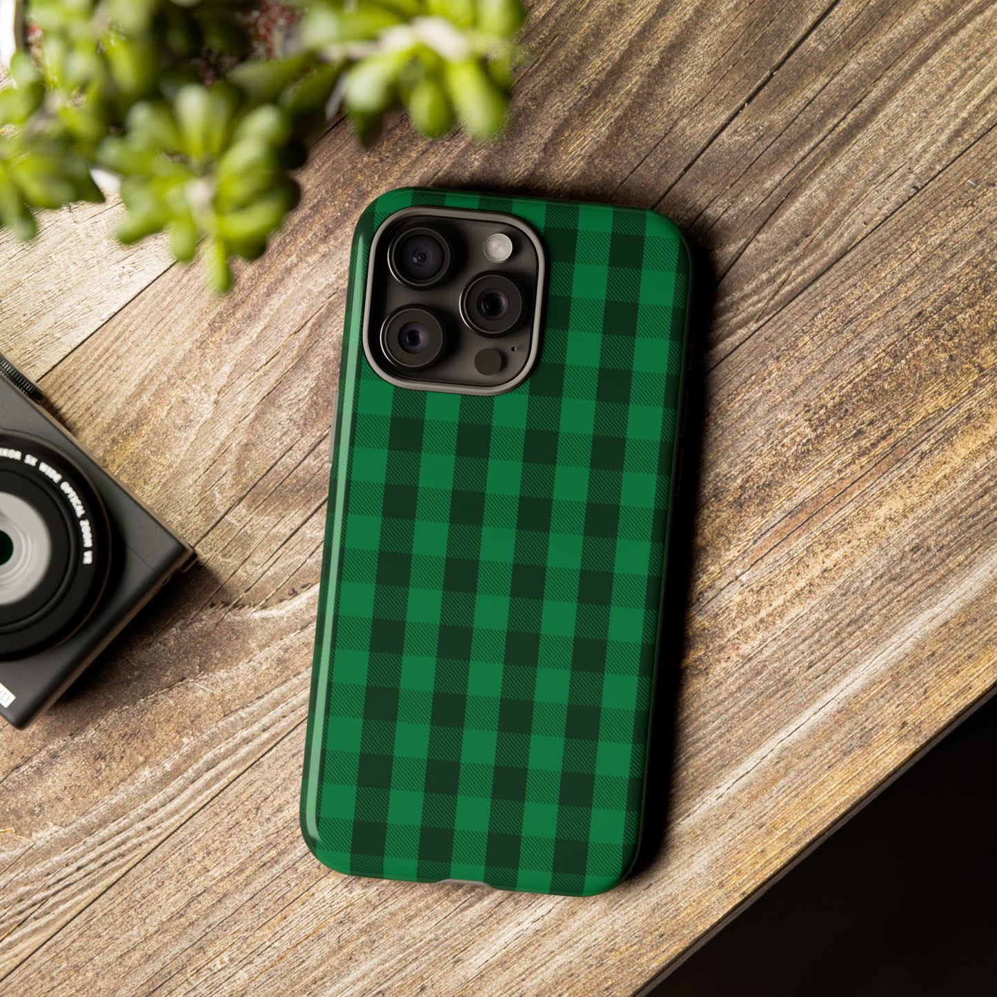 Dark Green Christmas Gingham - iPhone Case