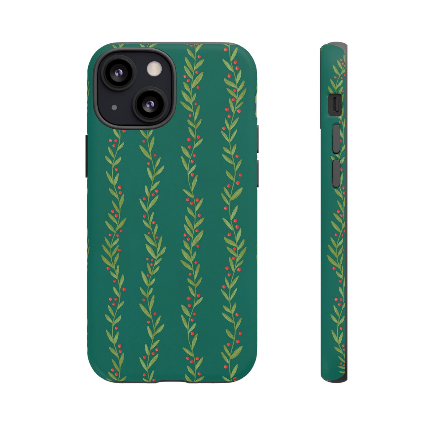 Green Christmas Holly Garland - iPhone Case