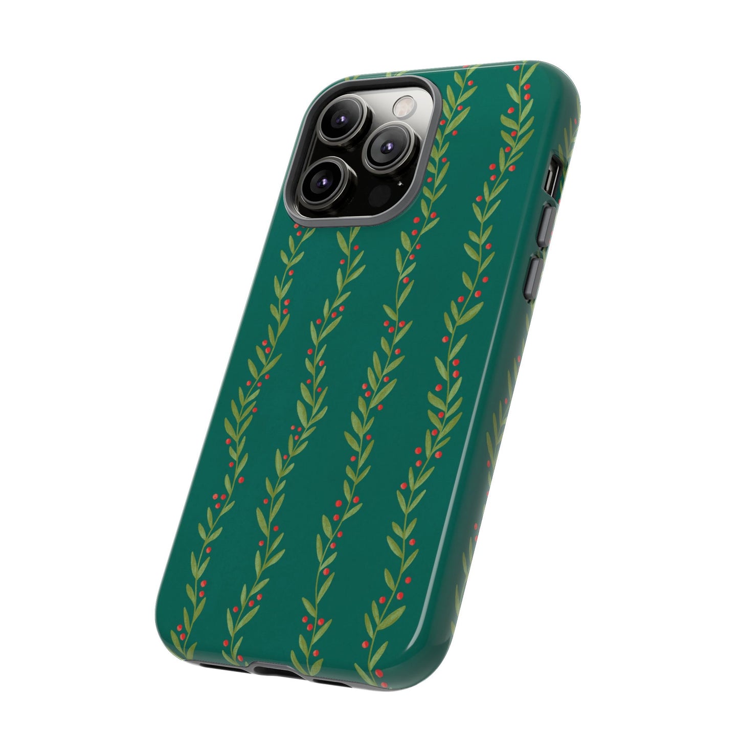 Green Christmas Holly Garland - iPhone Case