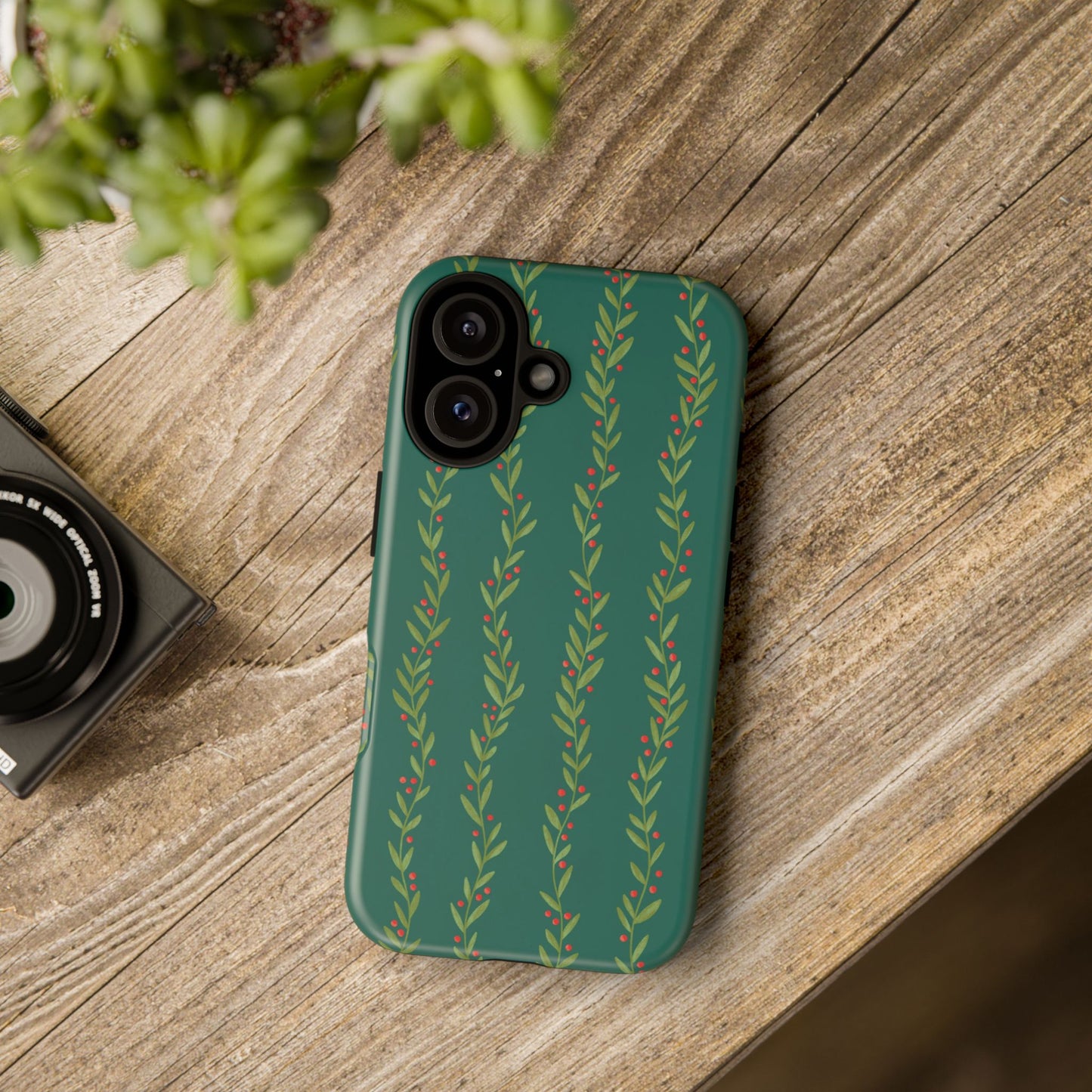 Green Christmas Holly Garland - iPhone Case
