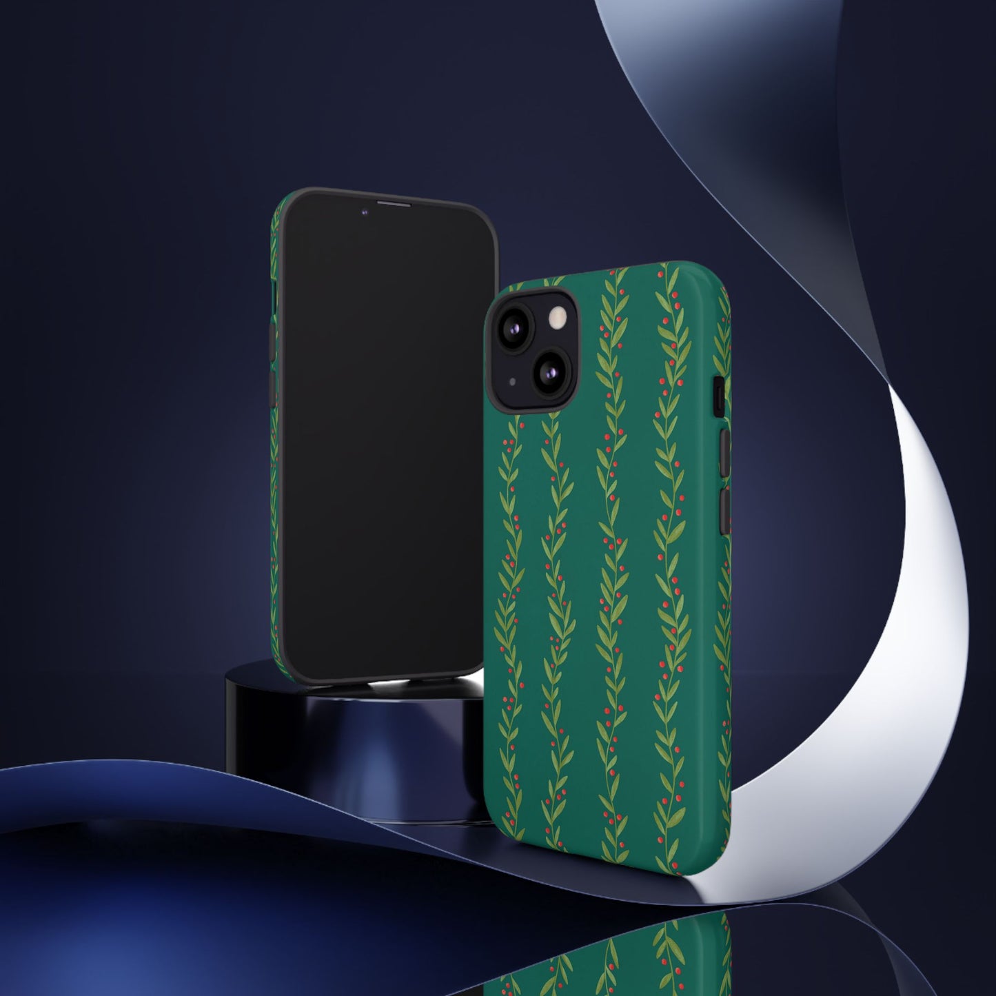 Green Christmas Holly Garland - iPhone Case