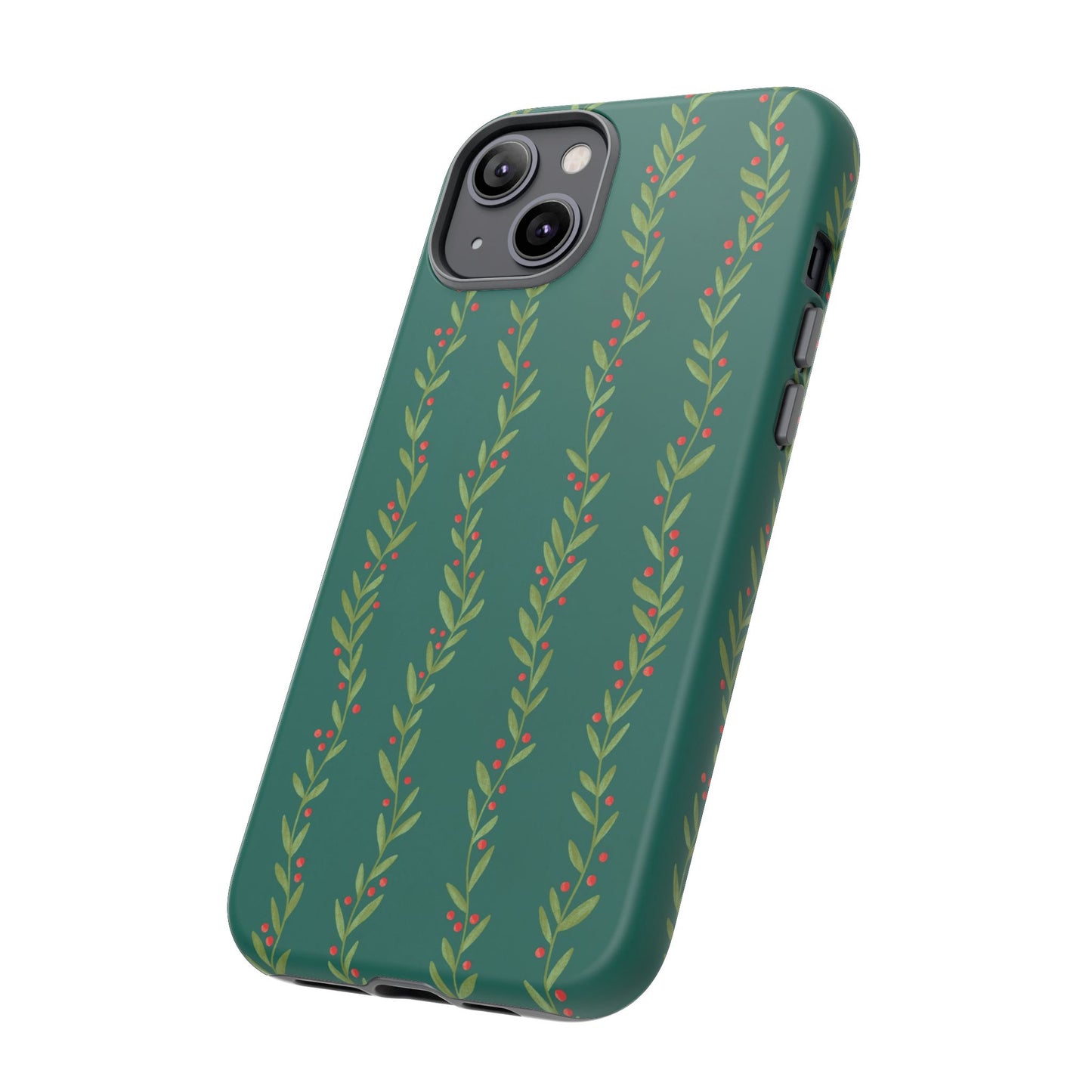 Green Christmas Holly Garland - iPhone Case