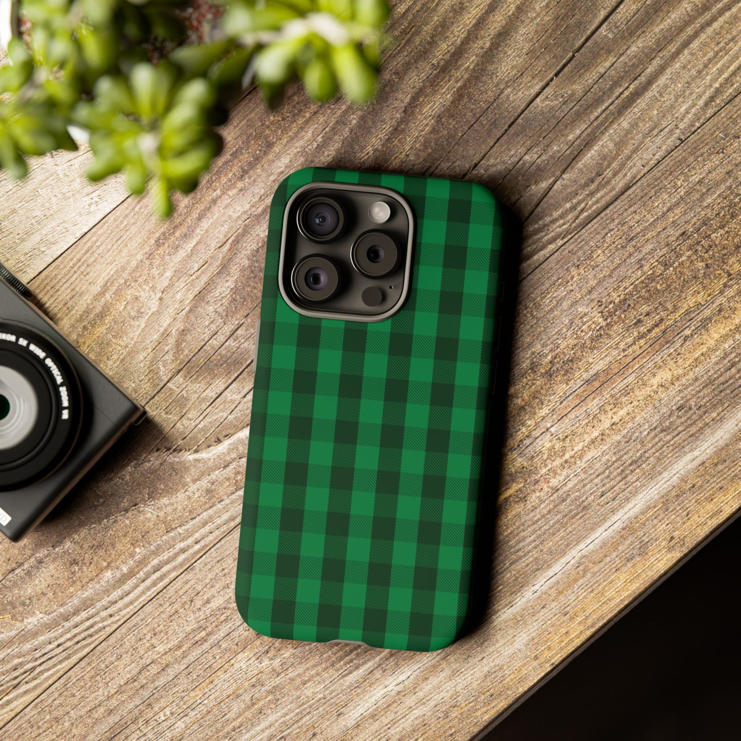 Dark Green Christmas Gingham - iPhone Case