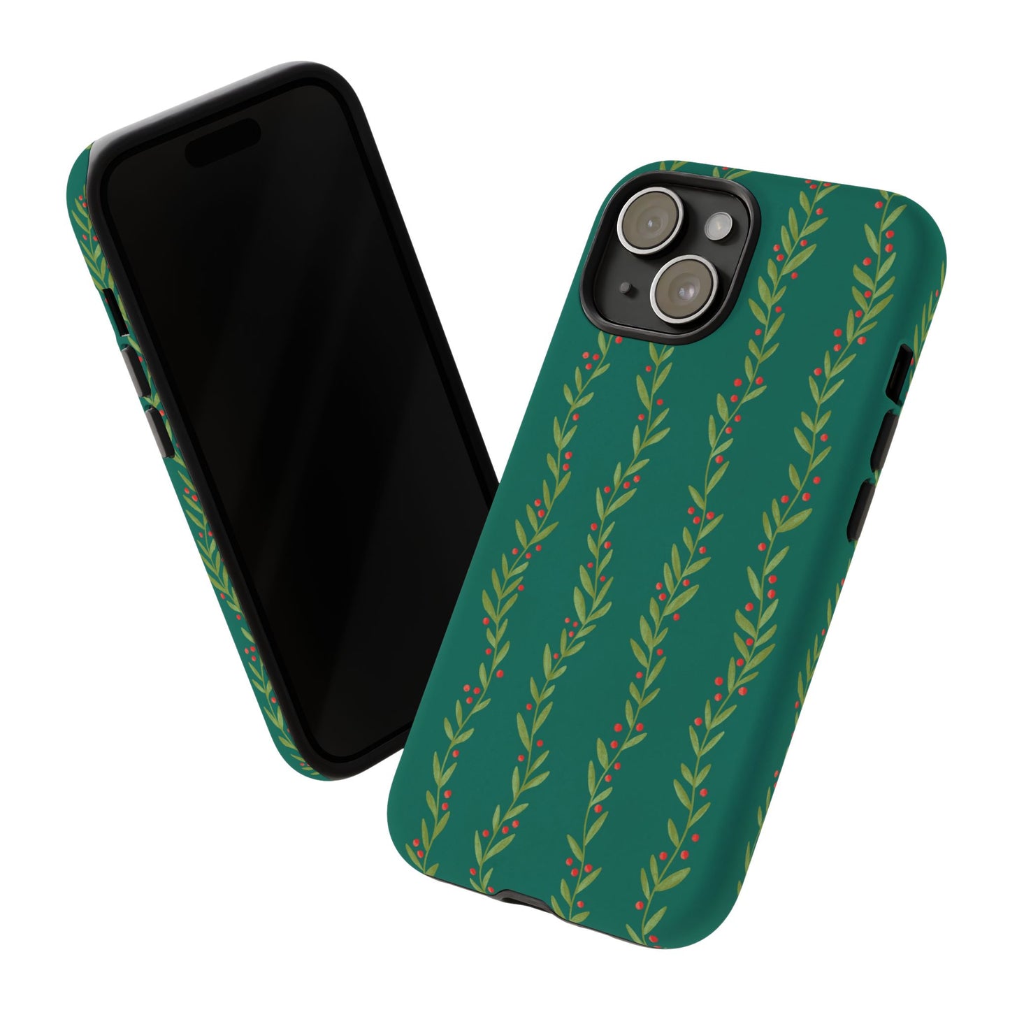 Green Christmas Holly Garland - iPhone Case
