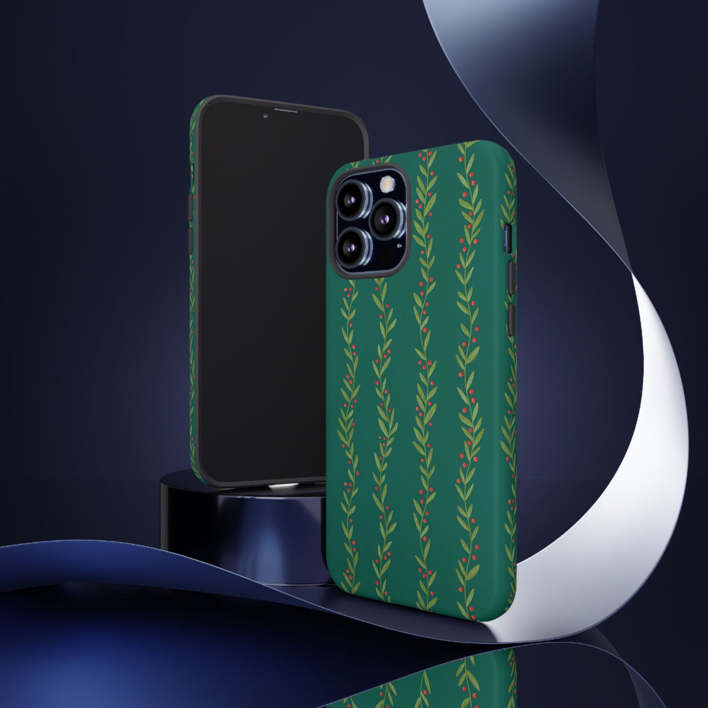Green Christmas Holly Garland - iPhone Case