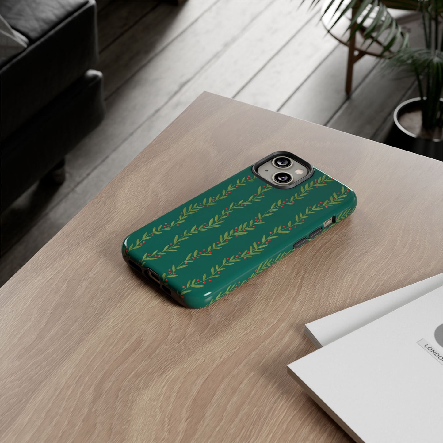 Green Christmas Holly Garland - iPhone Case
