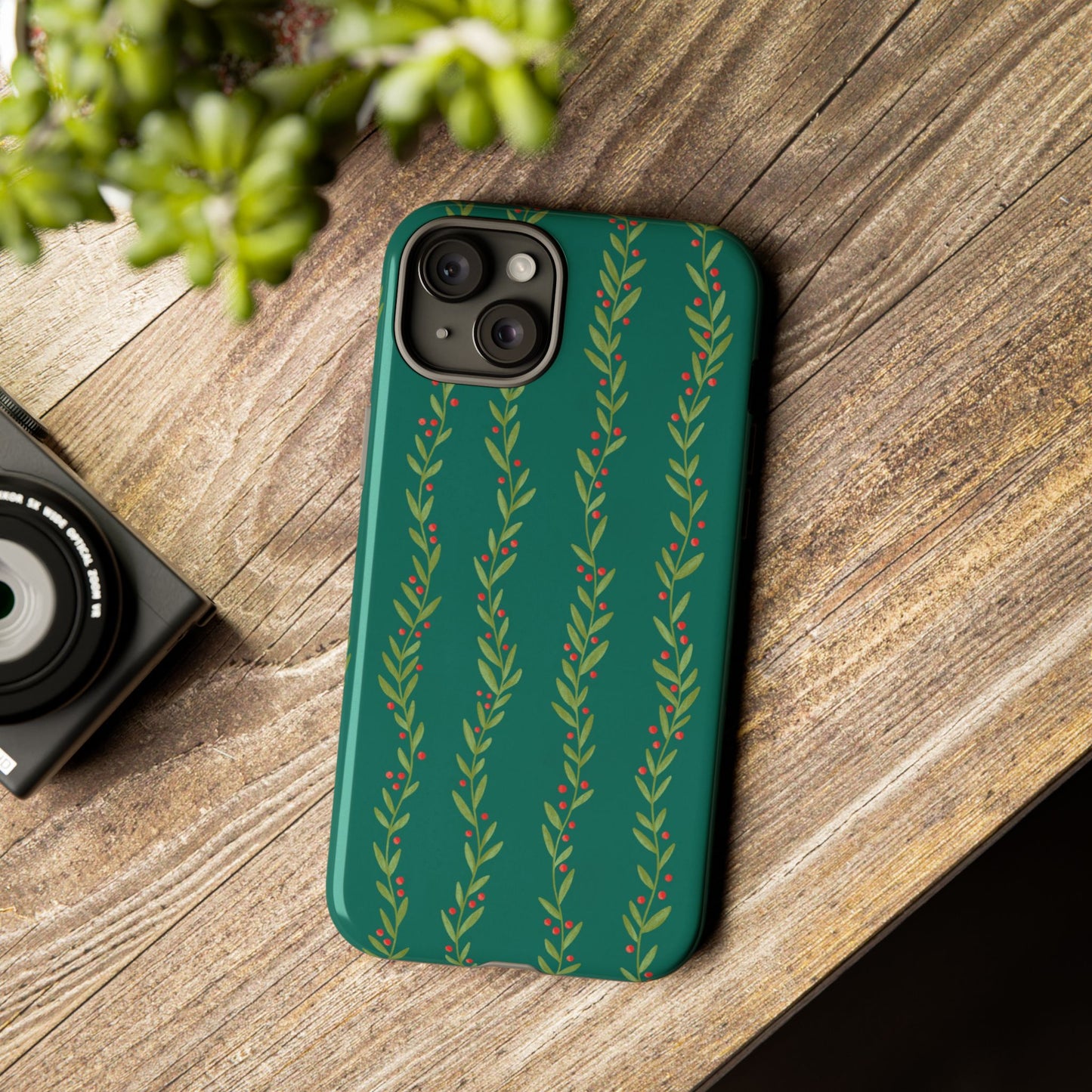 Green Christmas Holly Garland - iPhone Case
