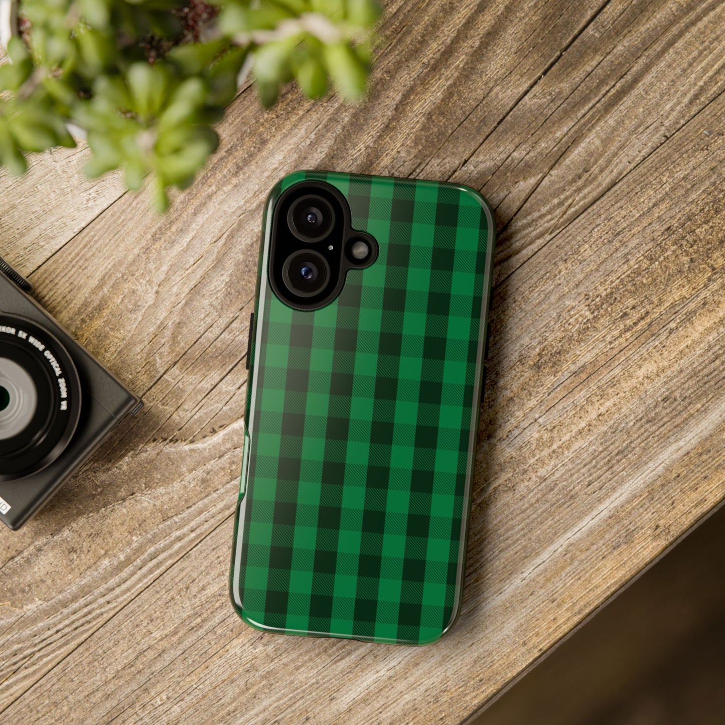 Dark Green Christmas Gingham - iPhone Case