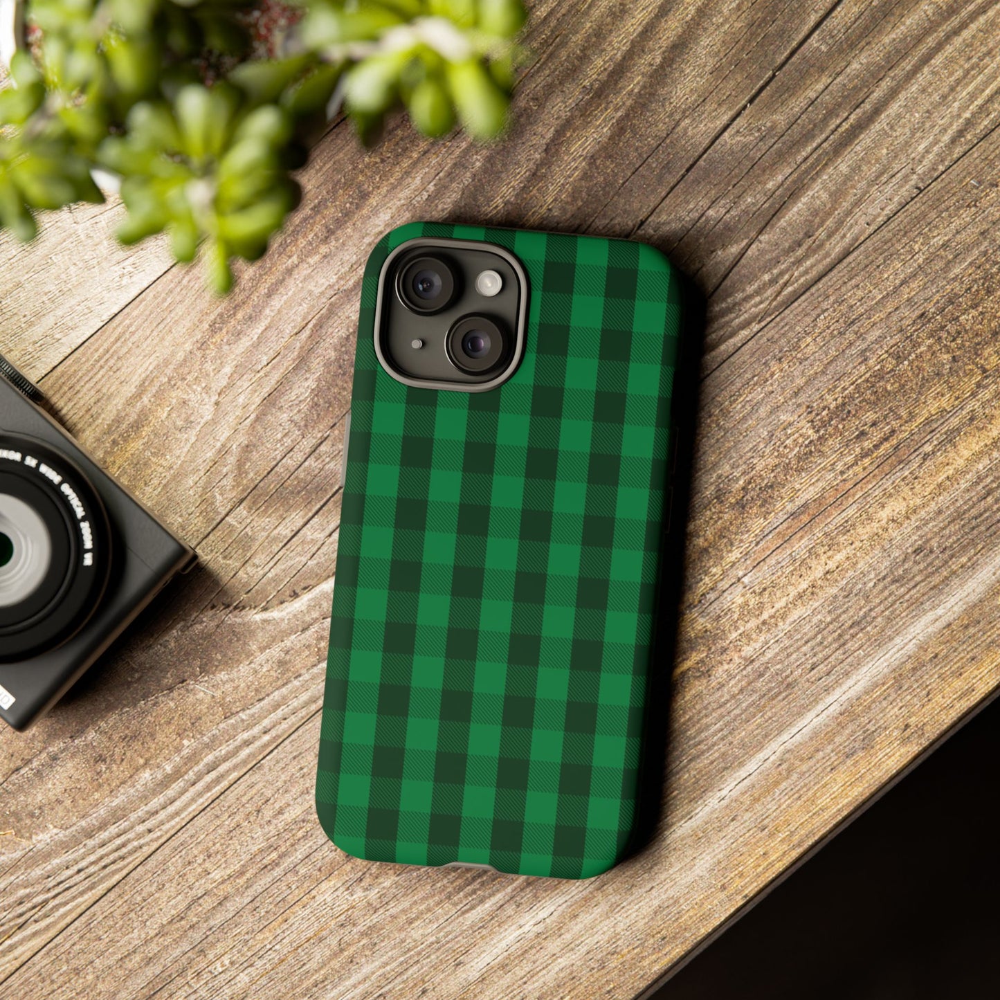 Dark Green Christmas Gingham - iPhone Case