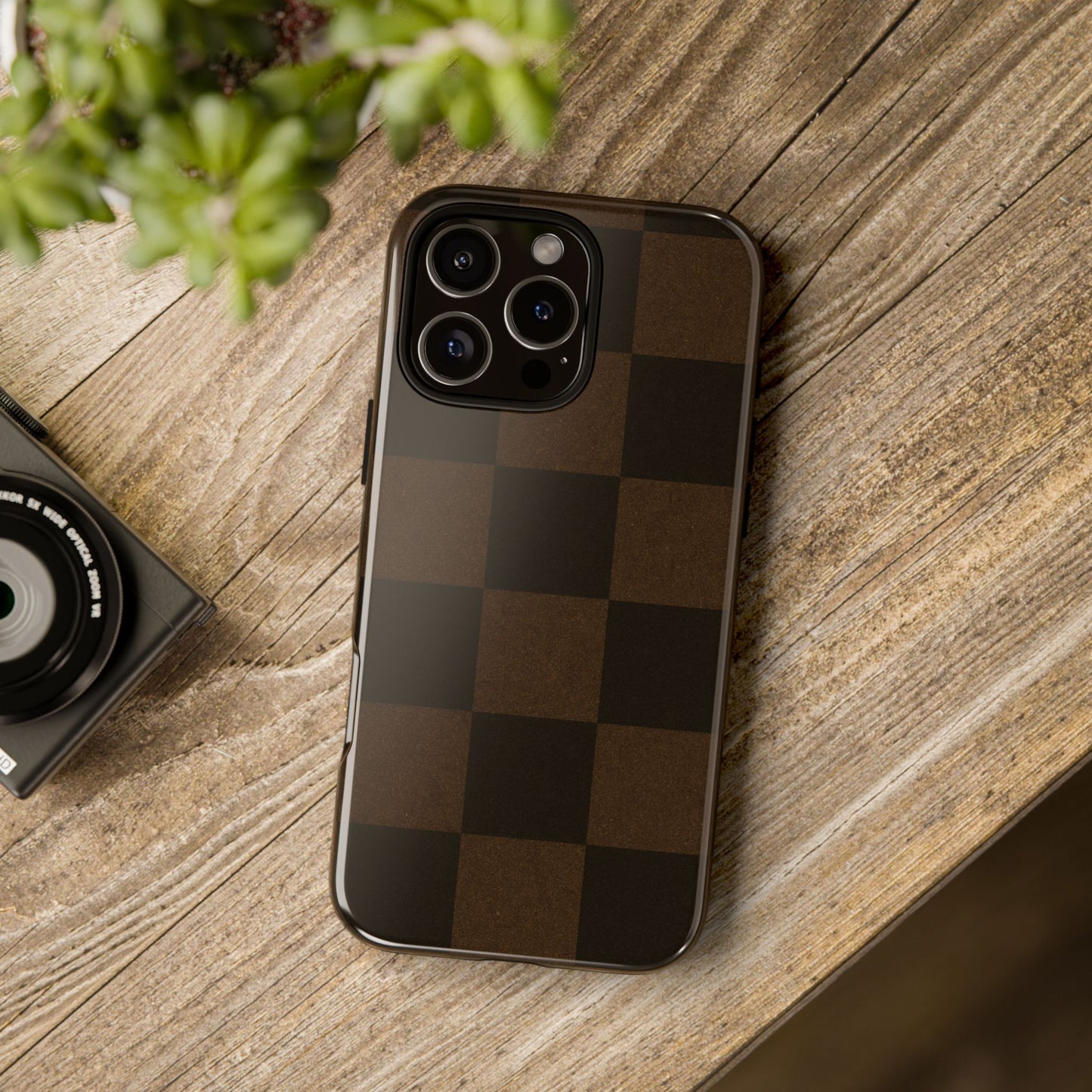 Brown Autumn Checkers - iPhone Case