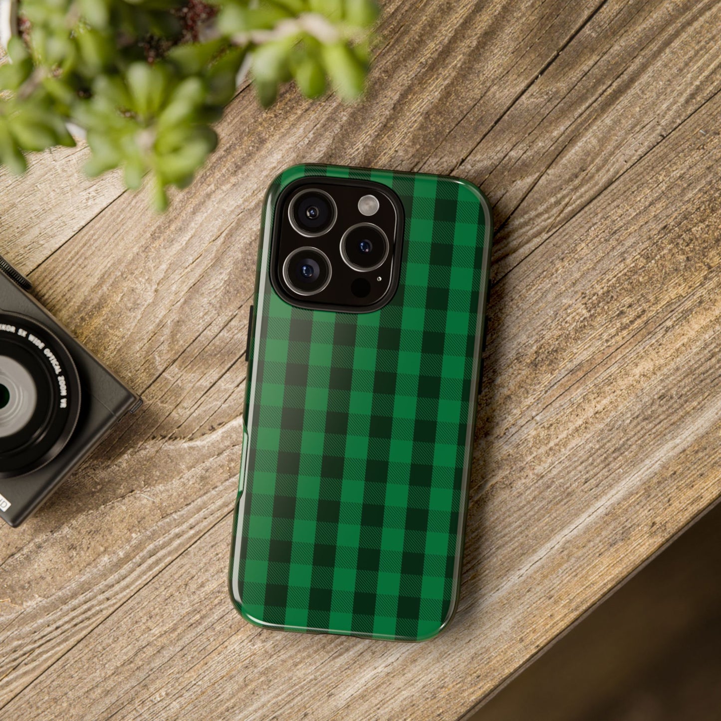 Dark Green Christmas Gingham - iPhone Case