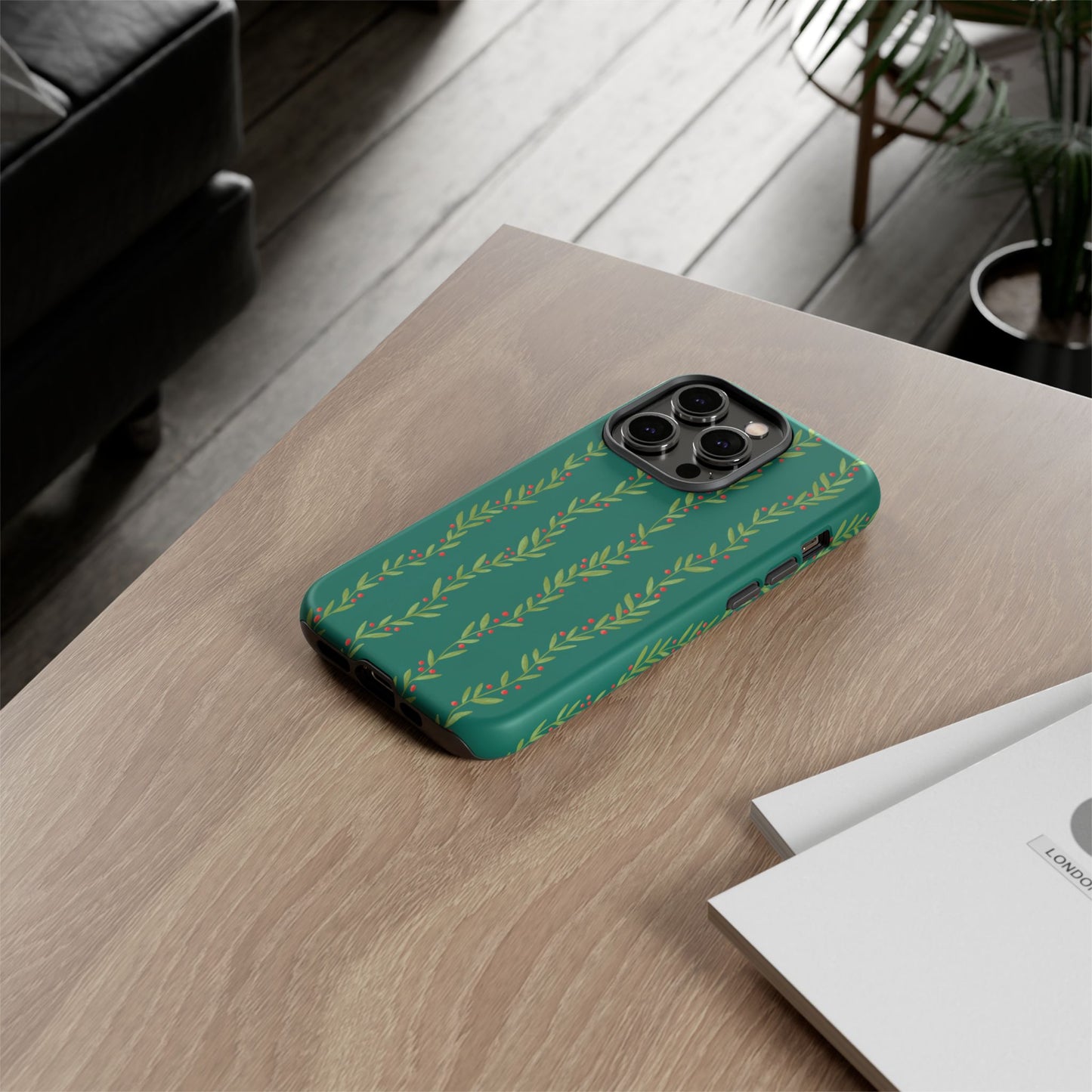 Green Christmas Holly Garland - iPhone Case