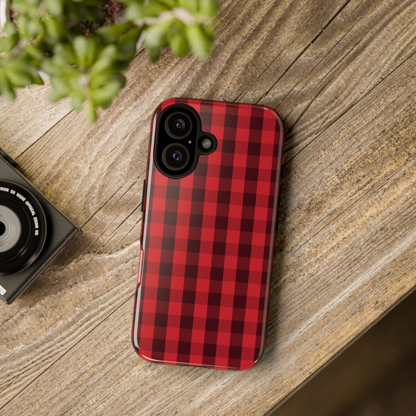 Red Christmas Gingham Pattern - iPhone Case