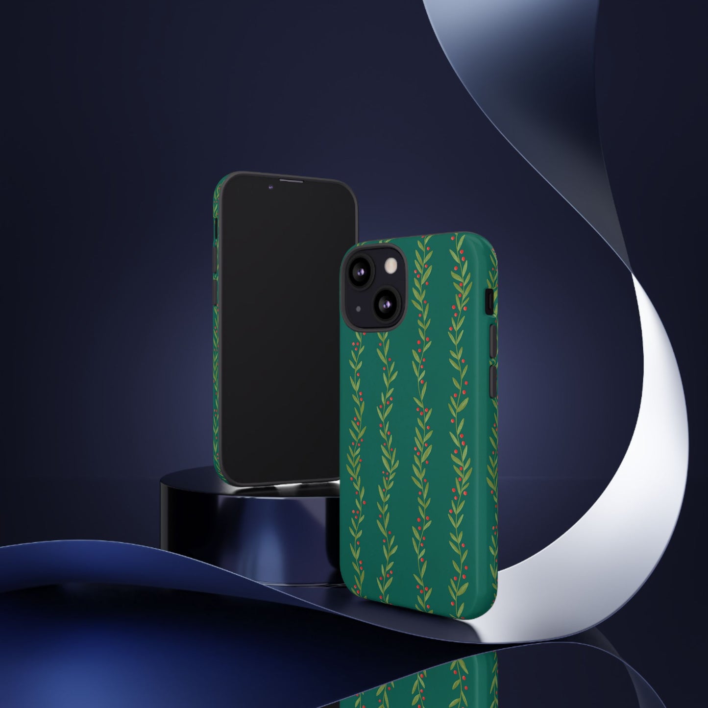 Green Christmas Holly Garland - iPhone Case