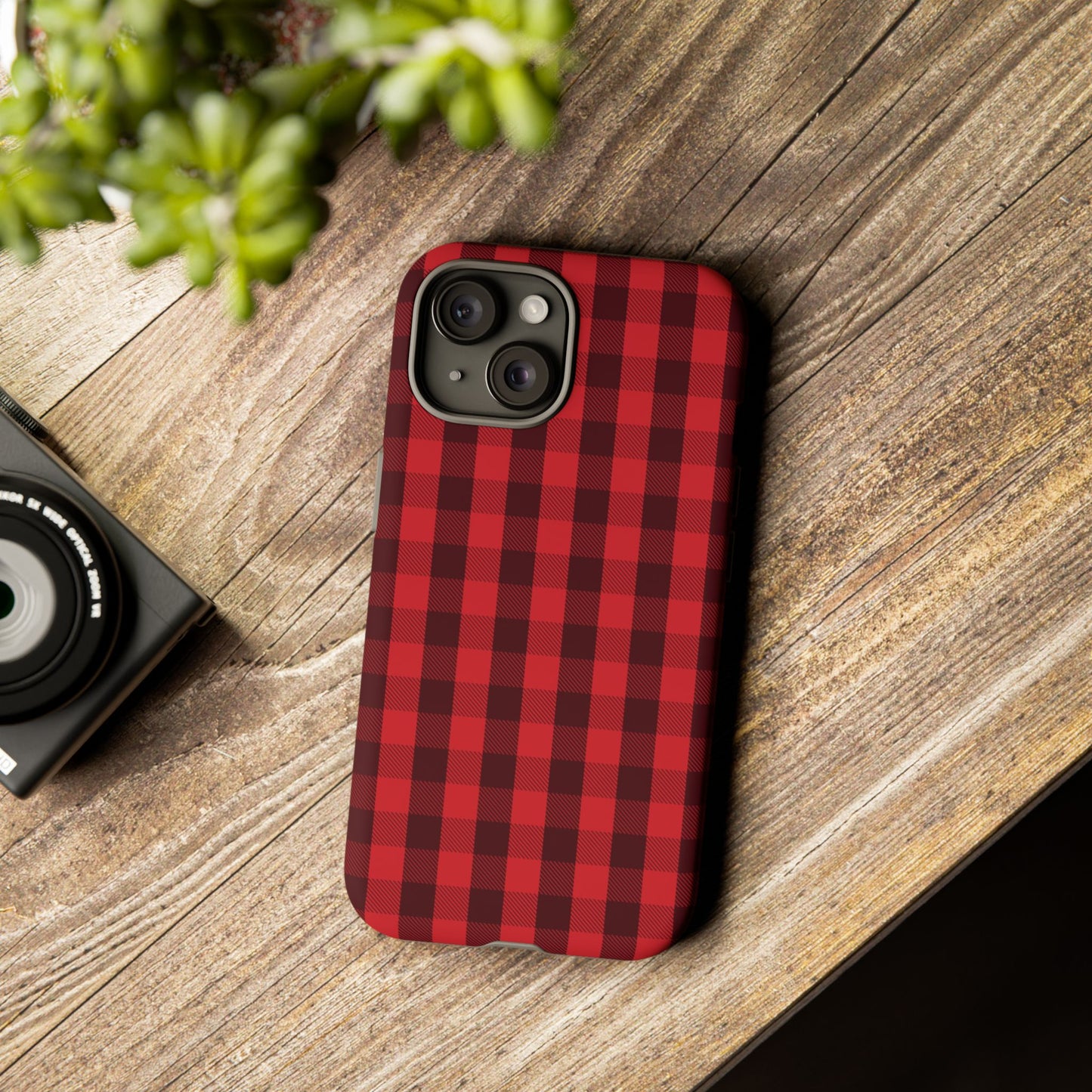 Red Christmas Gingham Pattern - iPhone Case