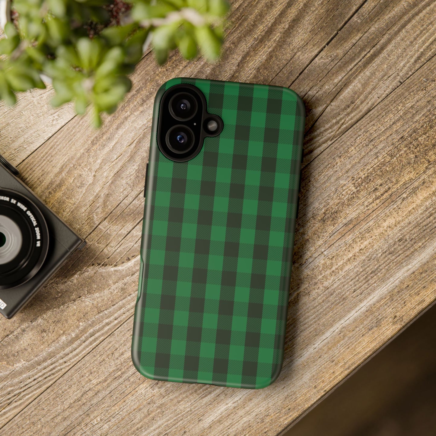Dark Green Christmas Gingham - iPhone Case
