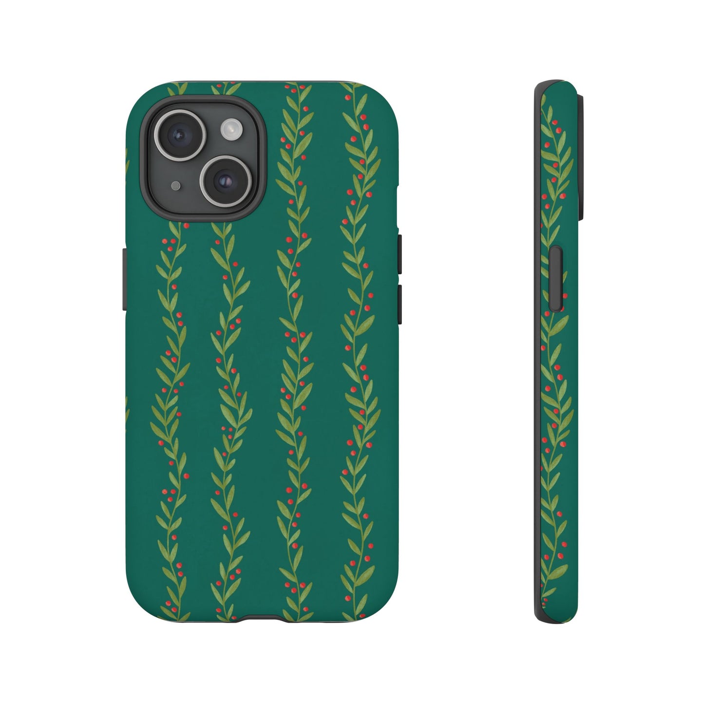 Green Christmas Holly Garland - iPhone Case